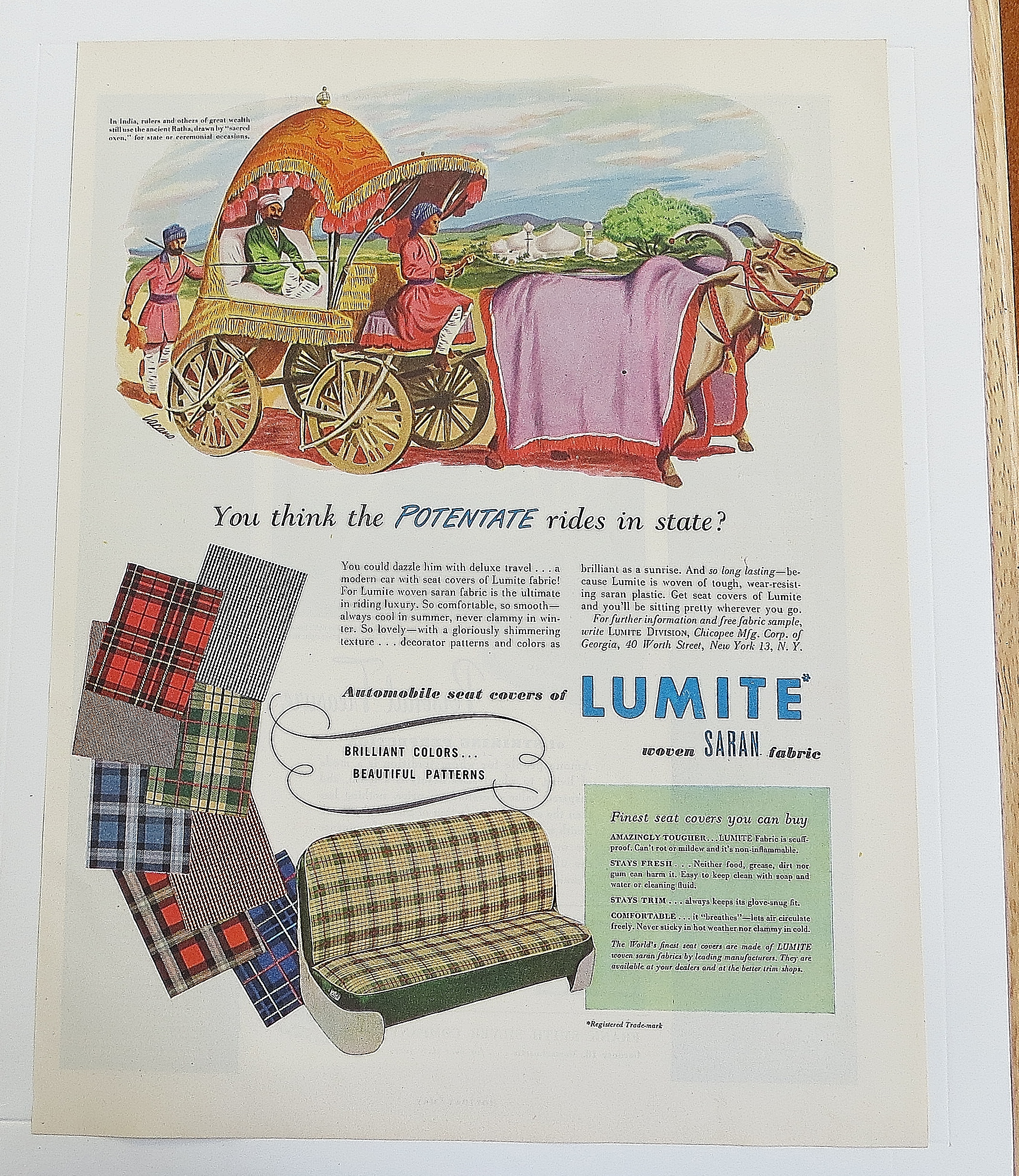 1950 Lumite Fabric With Ancient Ratha