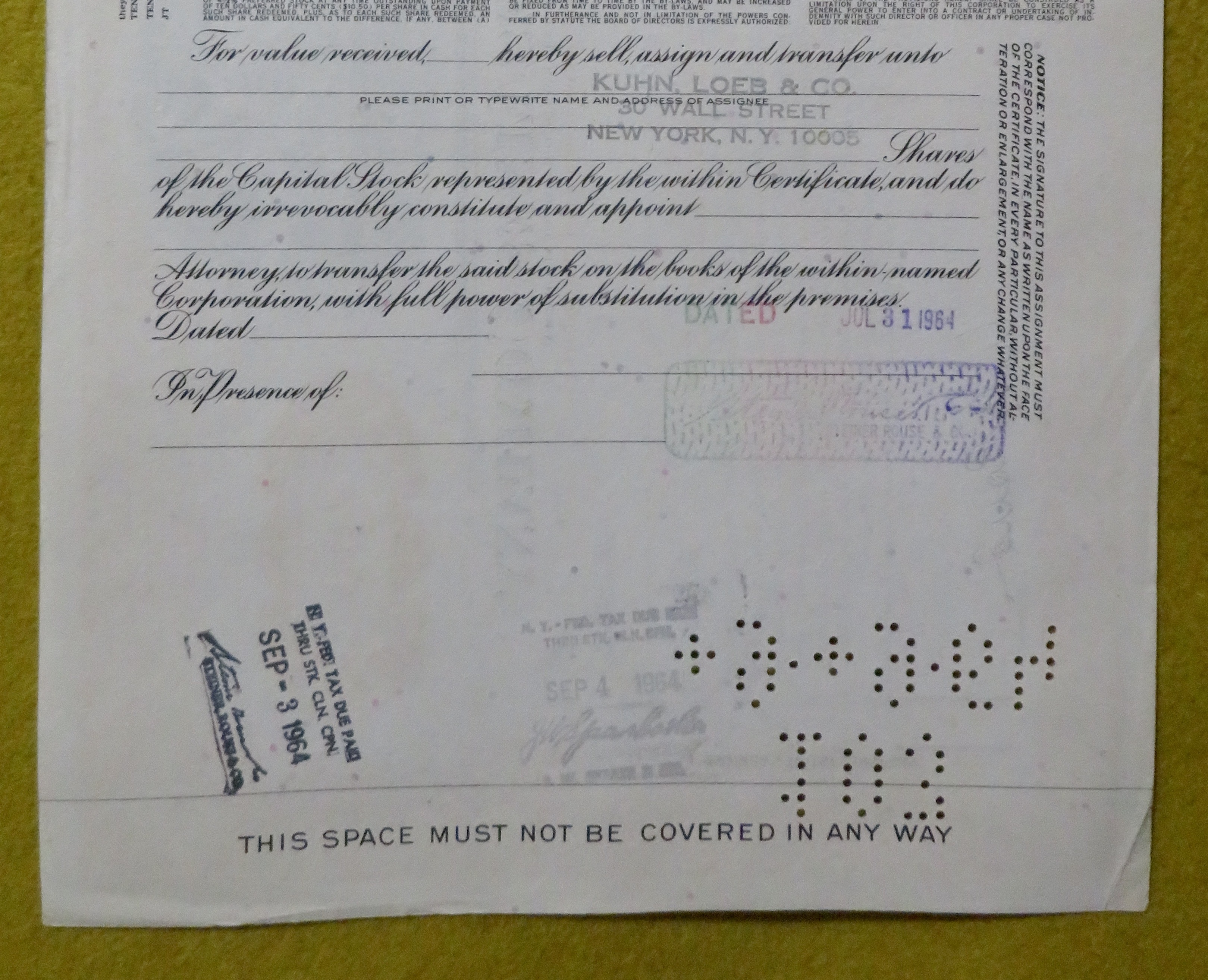 Stock Certificate July 29, 1964 U. S. Lines Company