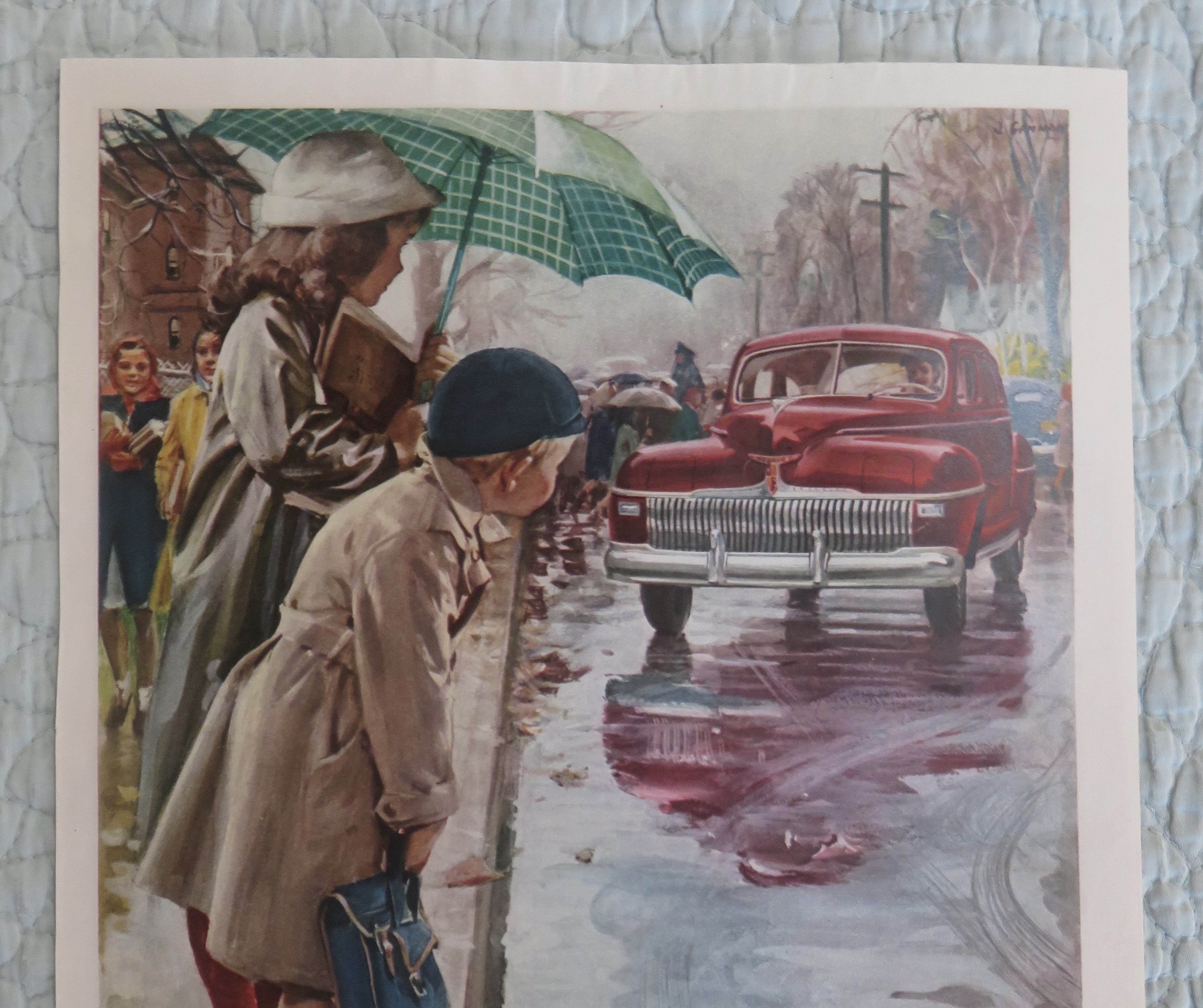 1945 De Soto Automobile with Children Waiting On Curb