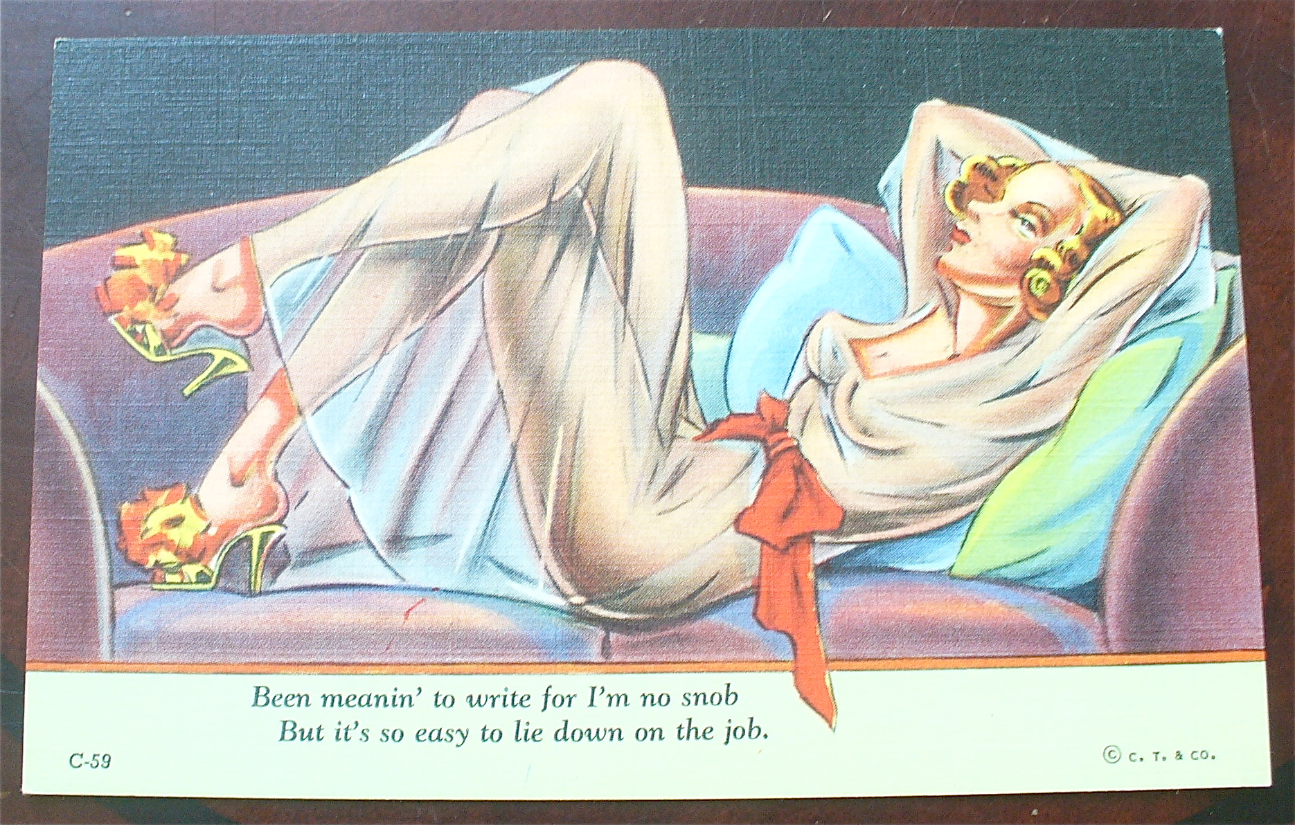 Woman Lying On Sofa Postcard
