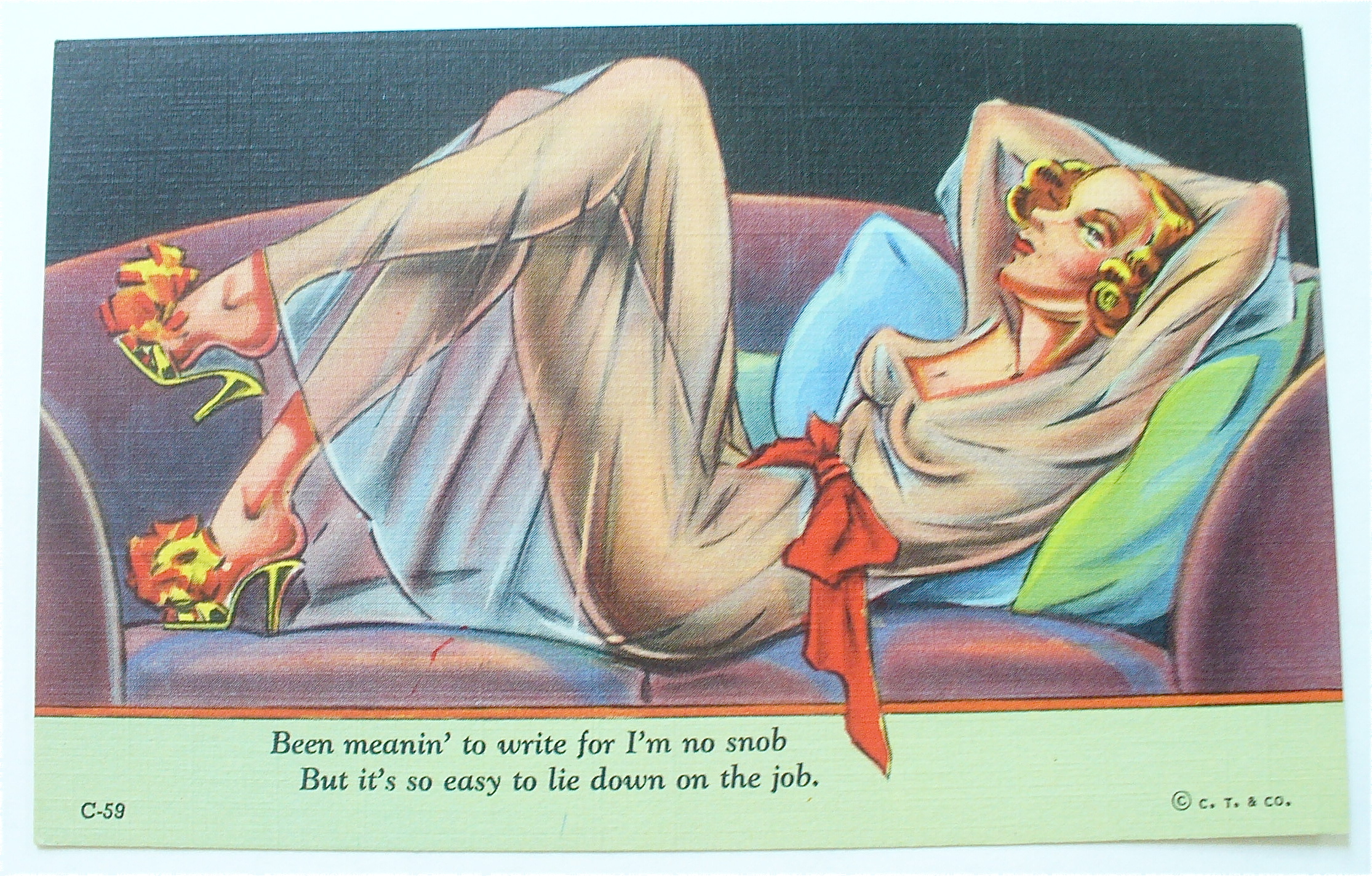 Woman Lying On Sofa Postcard