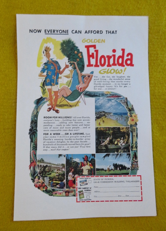 1953 Golden Florid Glow with Man Standing While a Woman Sits in a Chair