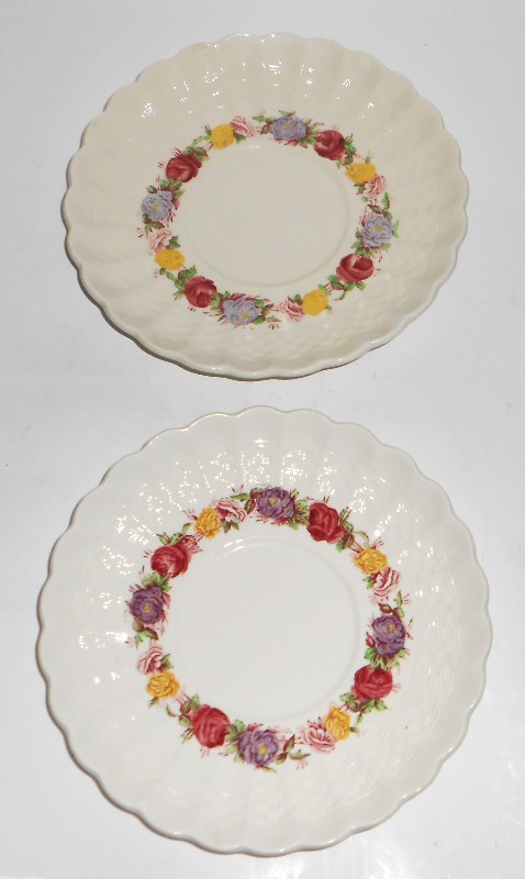 Spode China Rose Briar Pair Saucers - Old Red Mark