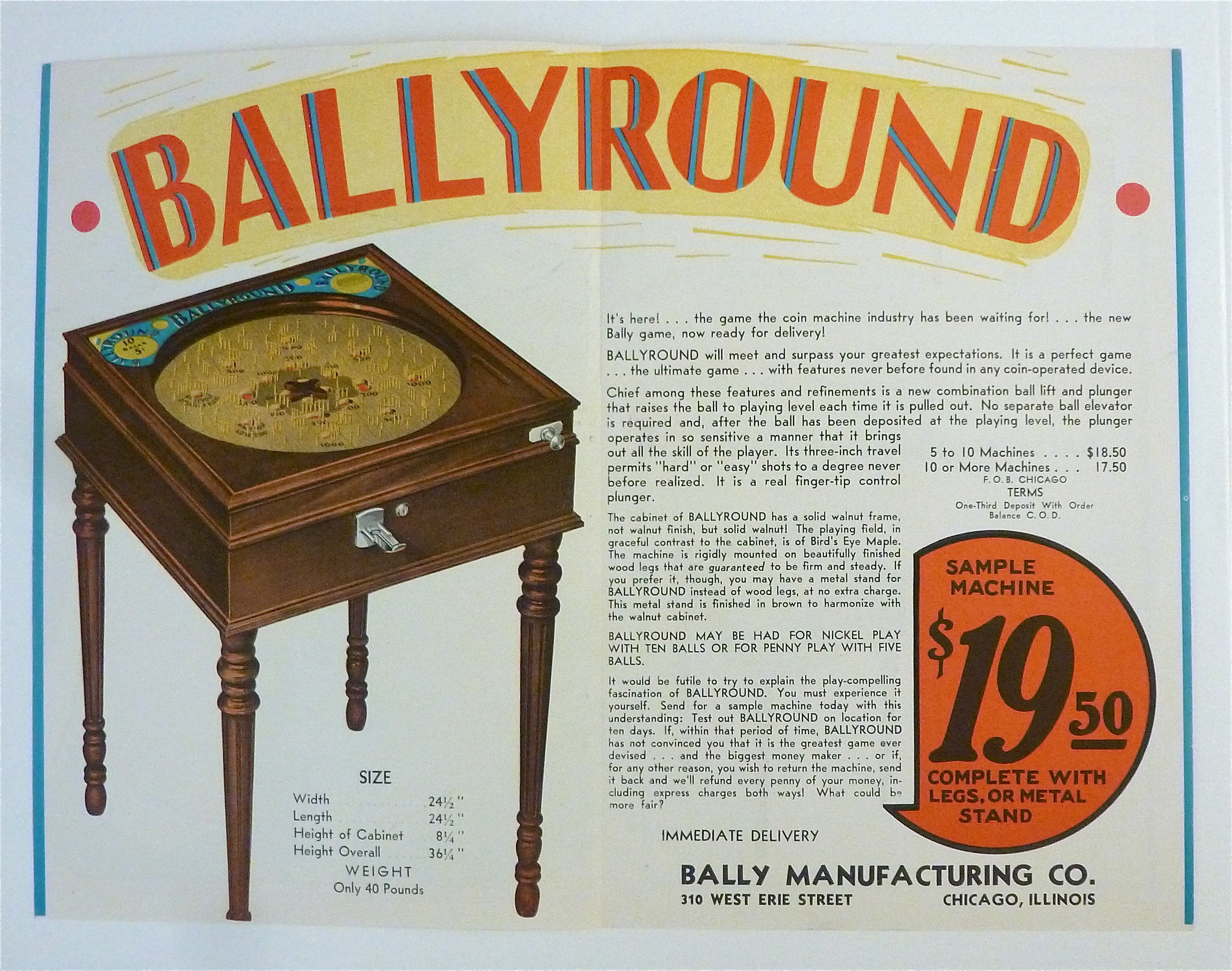 1932 Bally Manufacturing Company with Bally Round Game