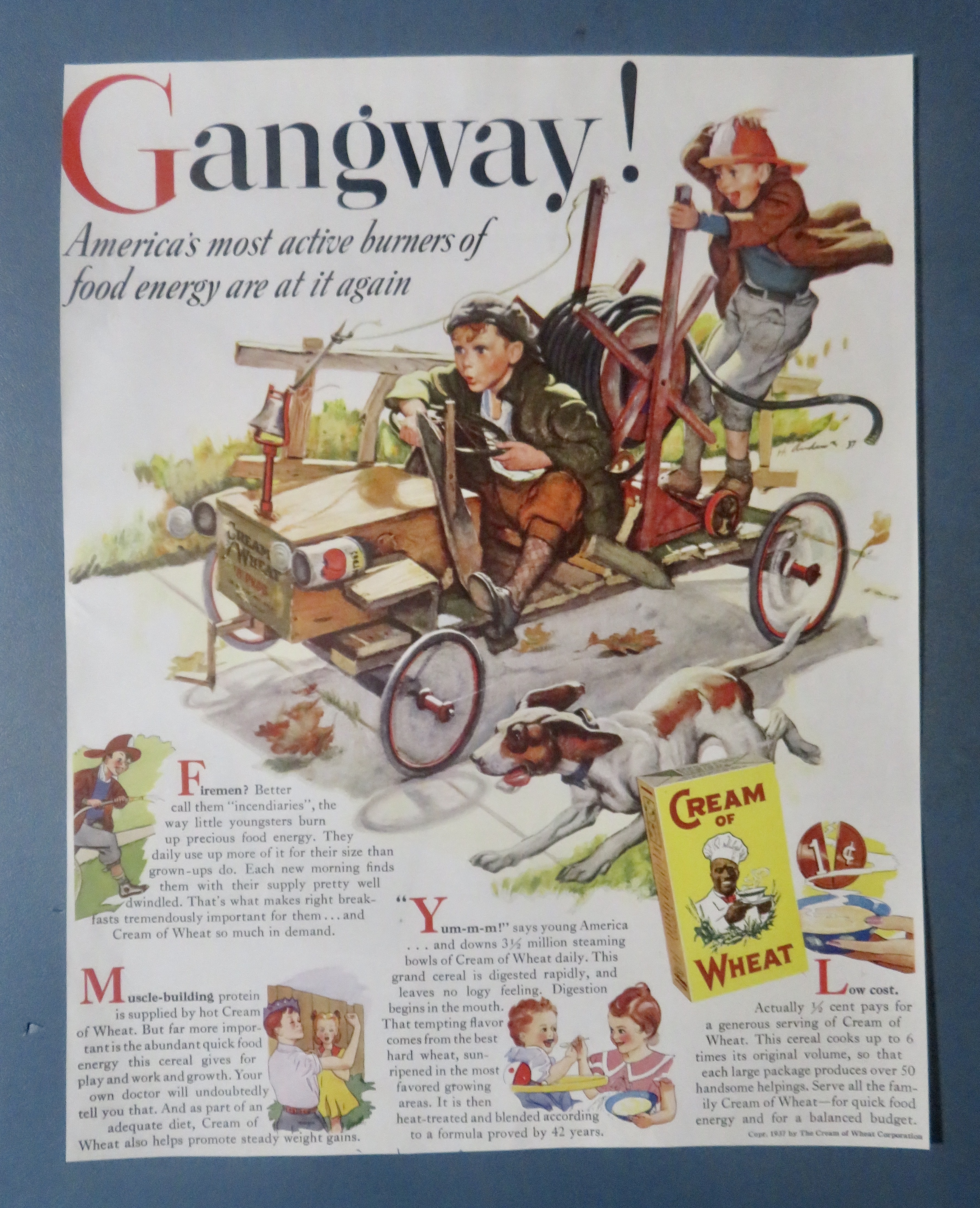 1937 Cream Of Wheat Cereal with Boys On A Go Cart