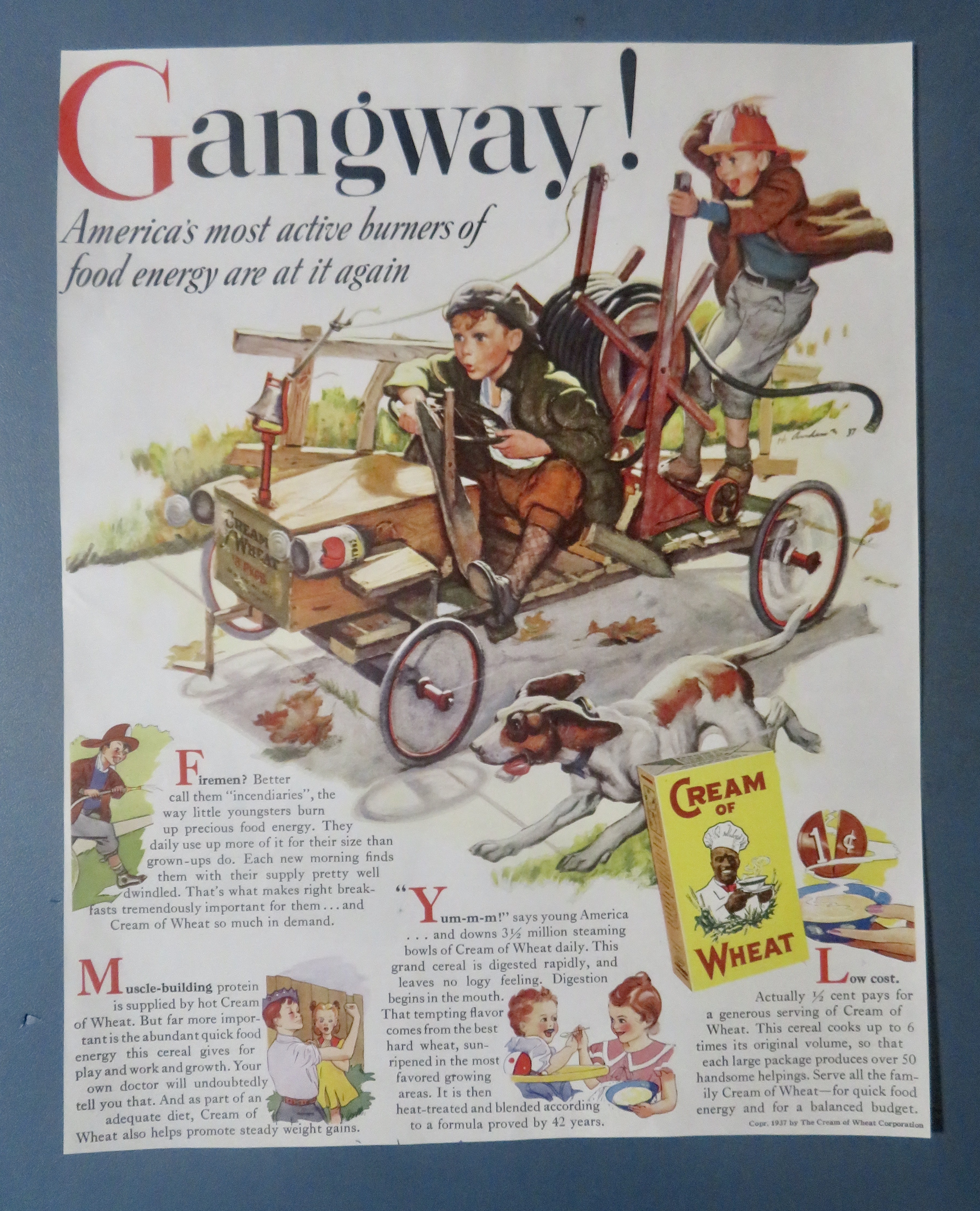 1937 Cream Of Wheat Cereal with Boys On A Go Cart