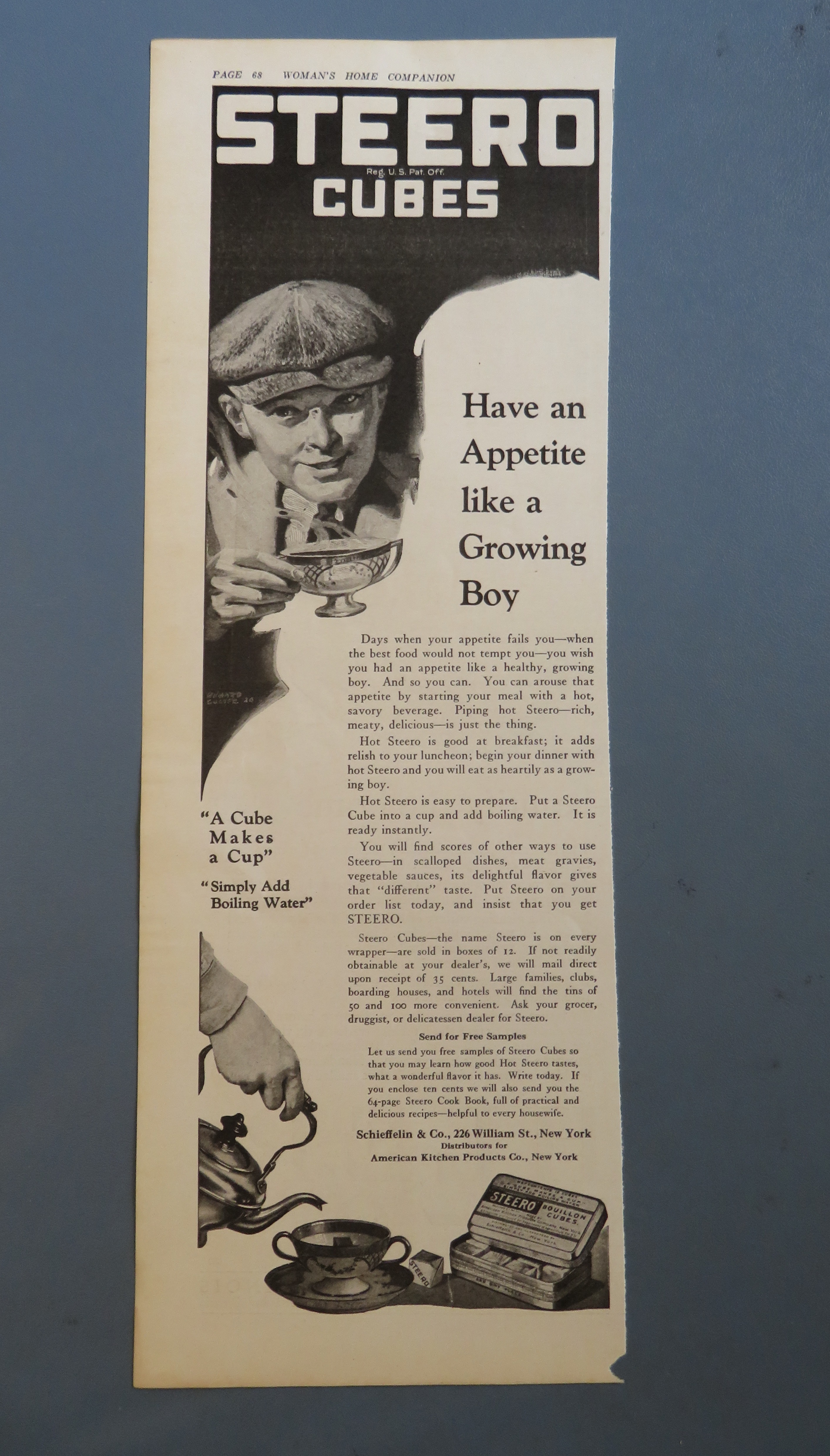 1920 Steero Bouillon Cubes with Boy Drinking From Cup