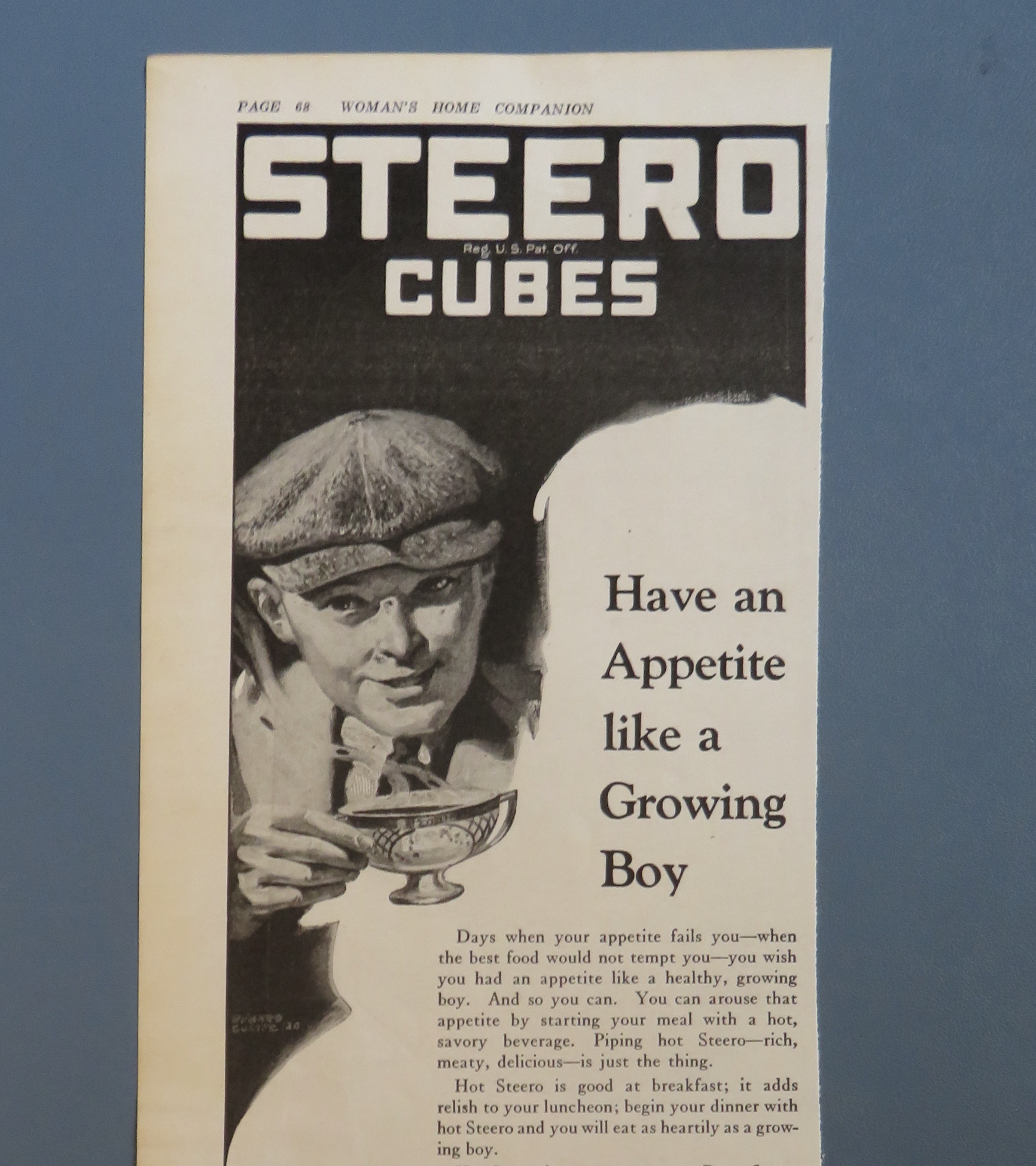 1920 Steero Bouillon Cubes with Boy Drinking From Cup