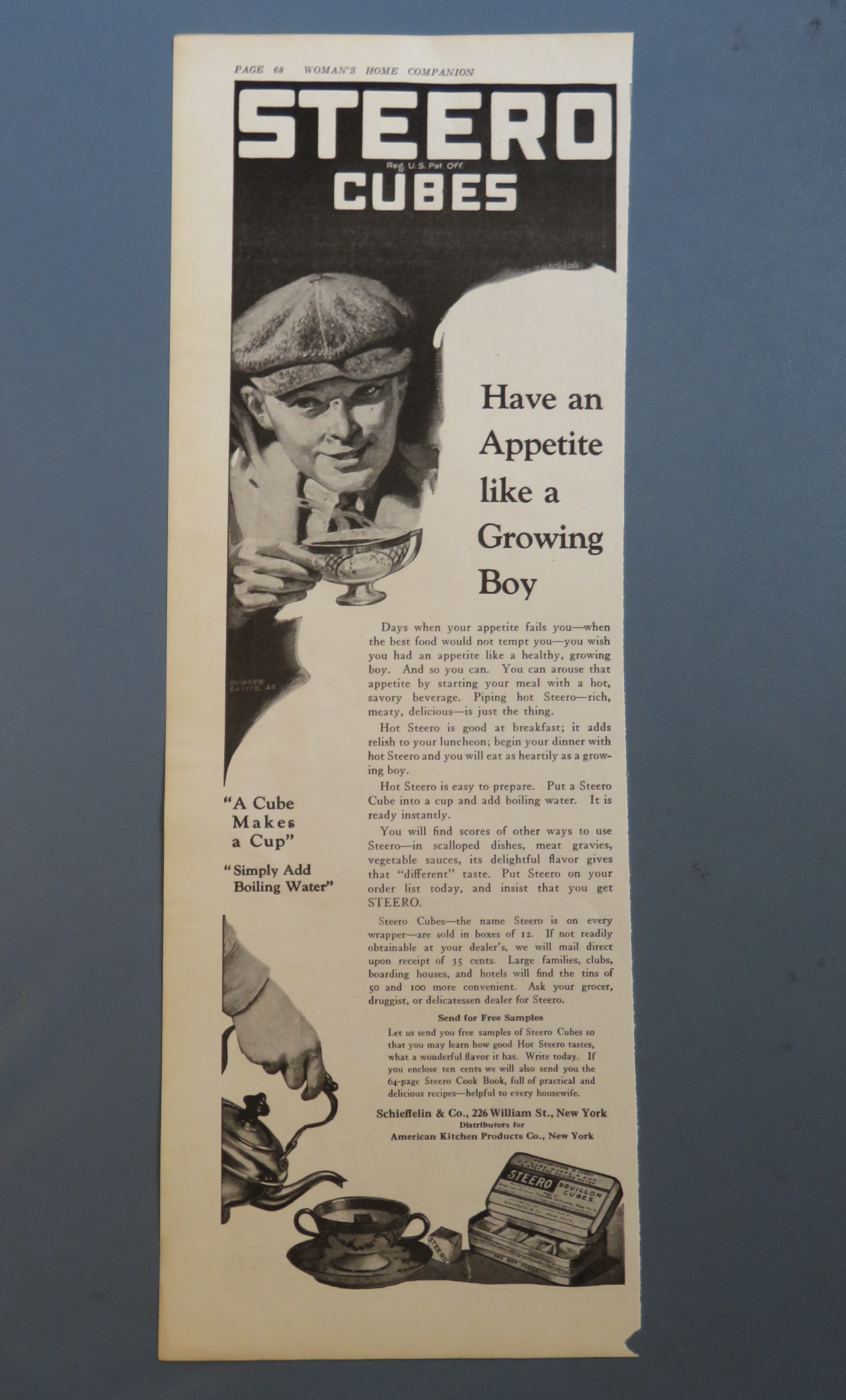 1920 Steero Bouillon Cubes with Boy Drinking From Cup