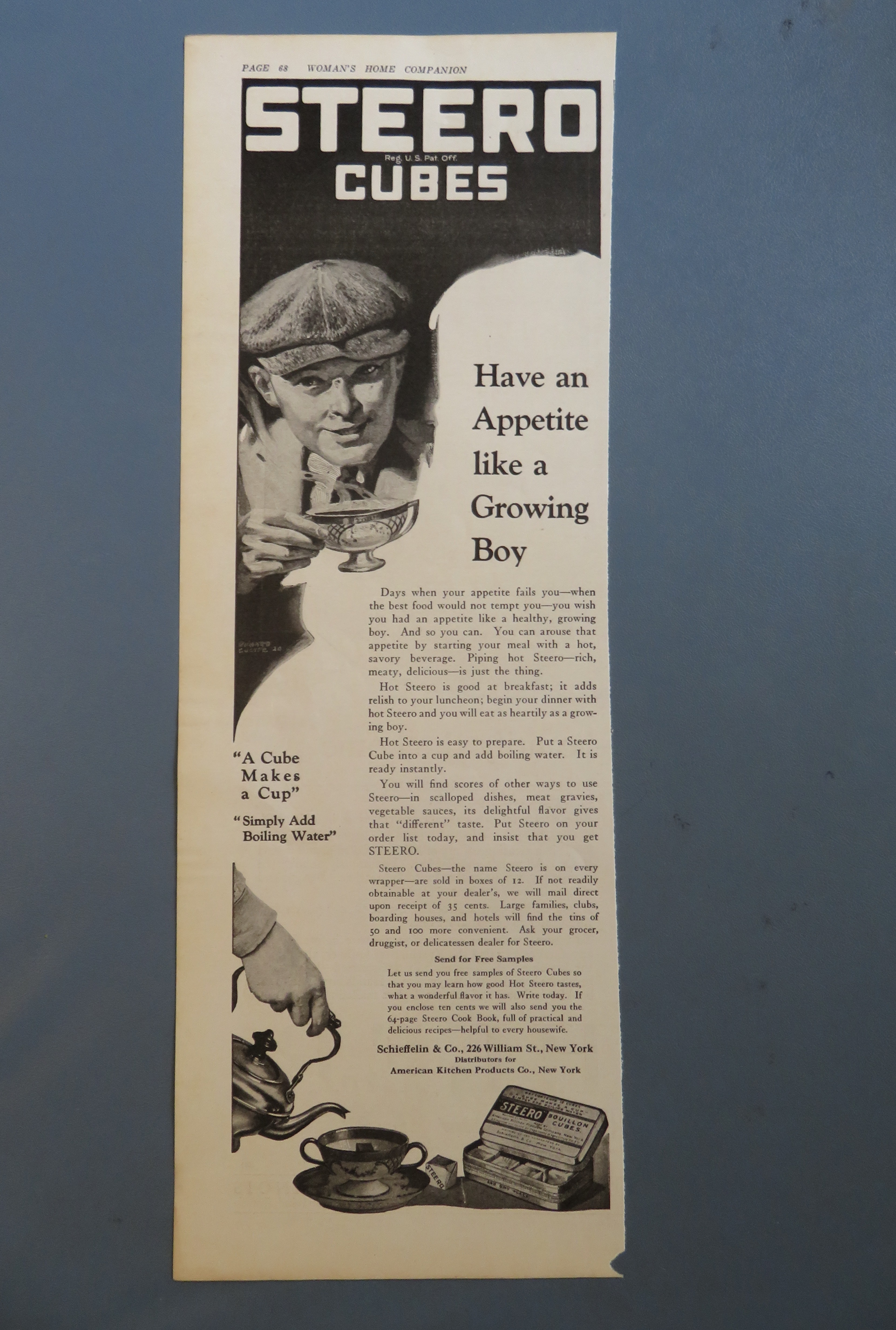 1920 Steero Bouillon Cubes with Boy Drinking From Cup