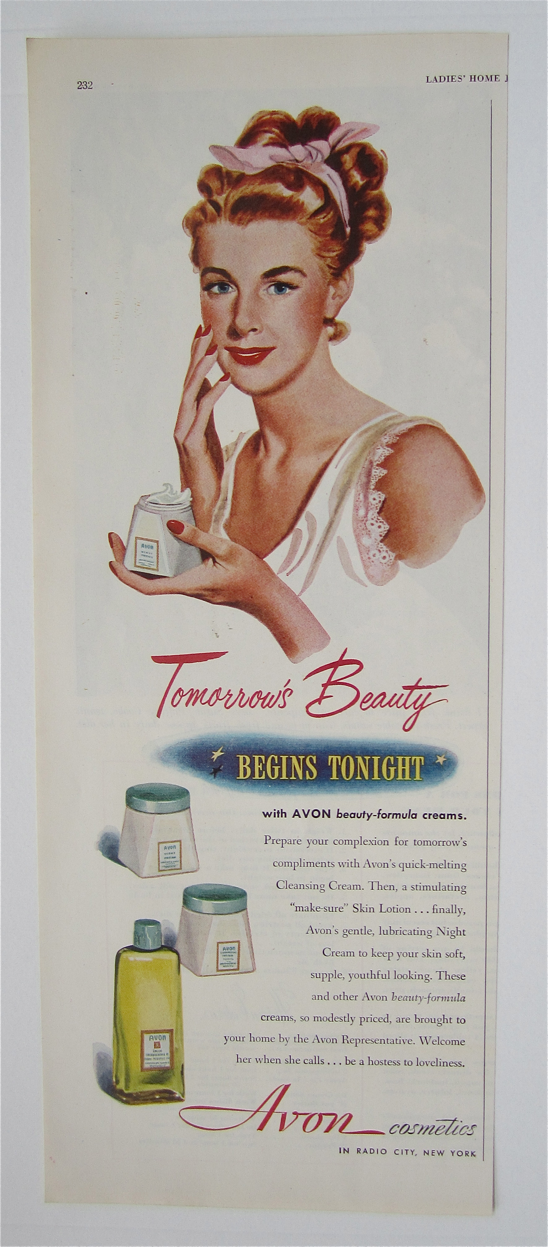 1948 Avon Cosmetics with Woman Putting on Make Up
