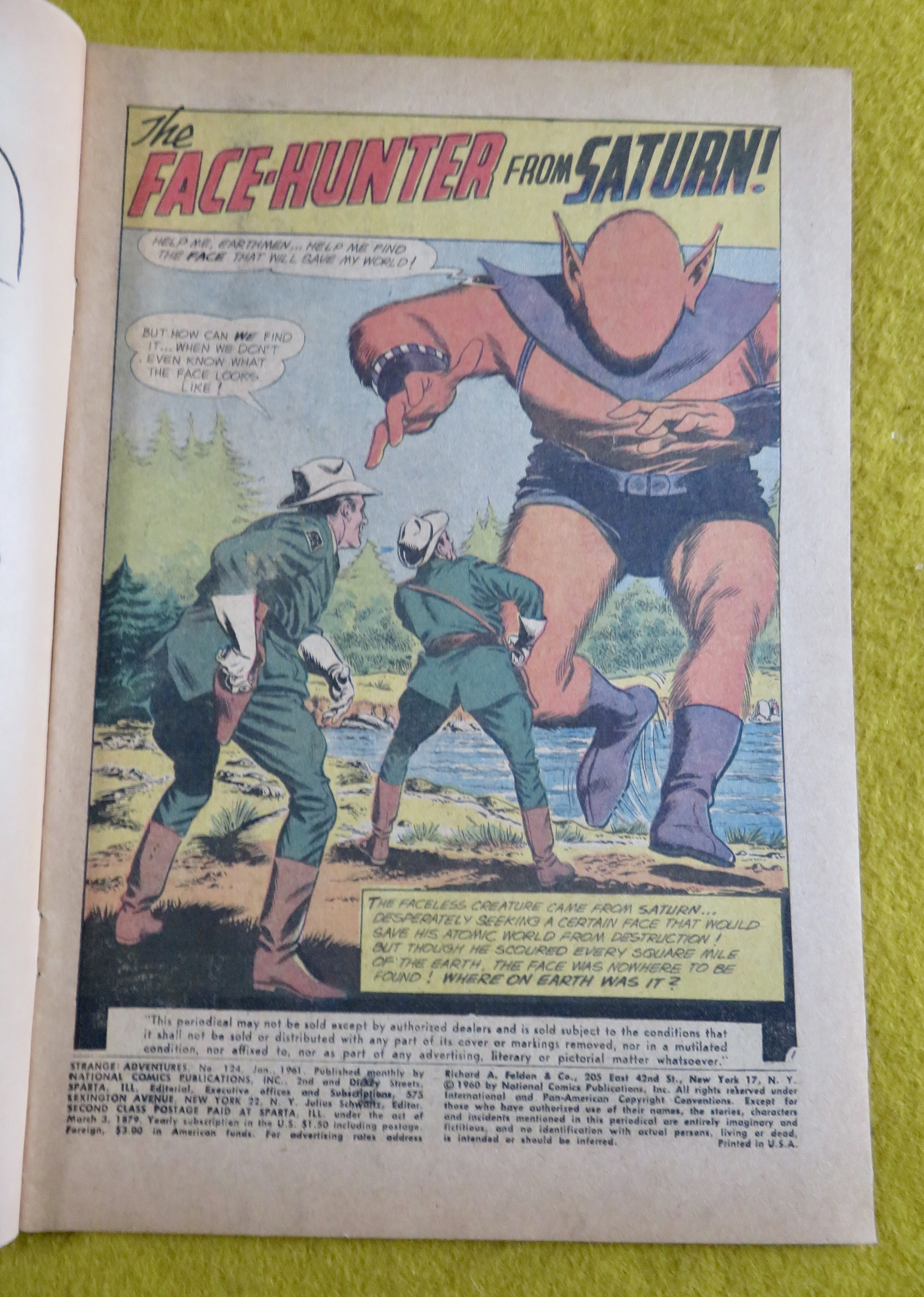 Strange Adventures Comic January 1961 Face Hunter