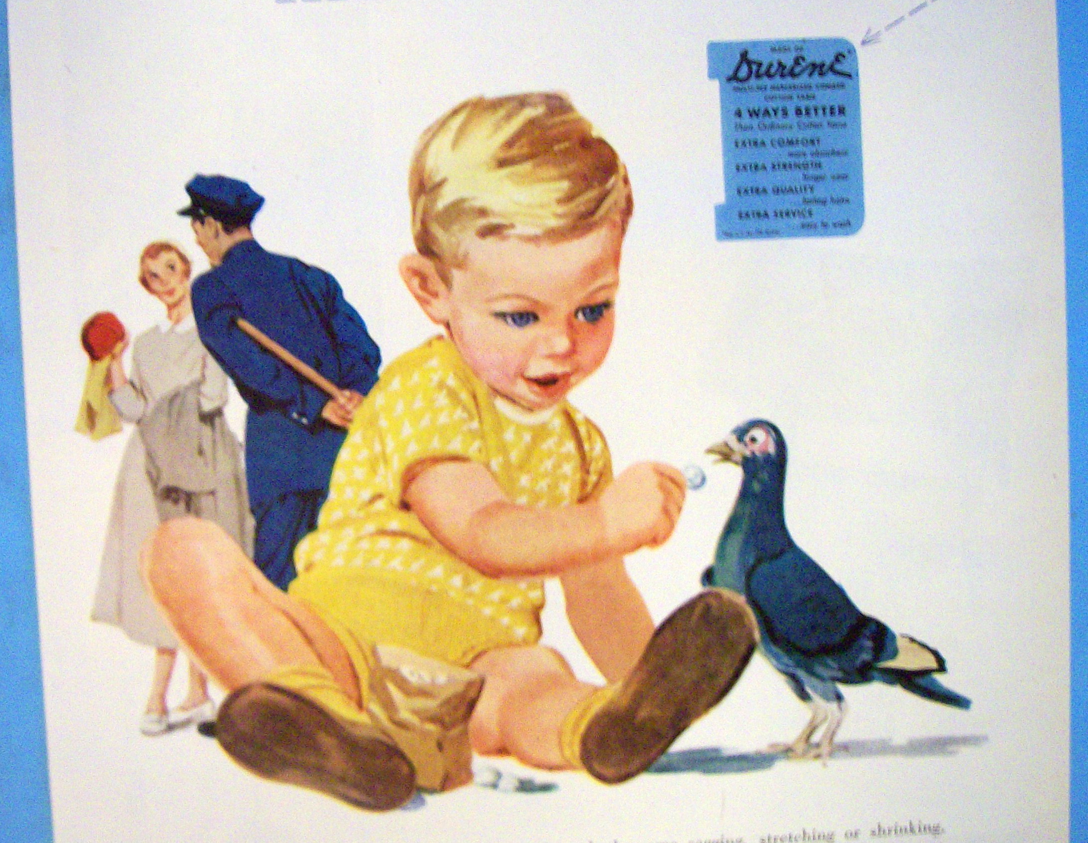 1951 Durene Yarn with Little Child Feeding a Bird