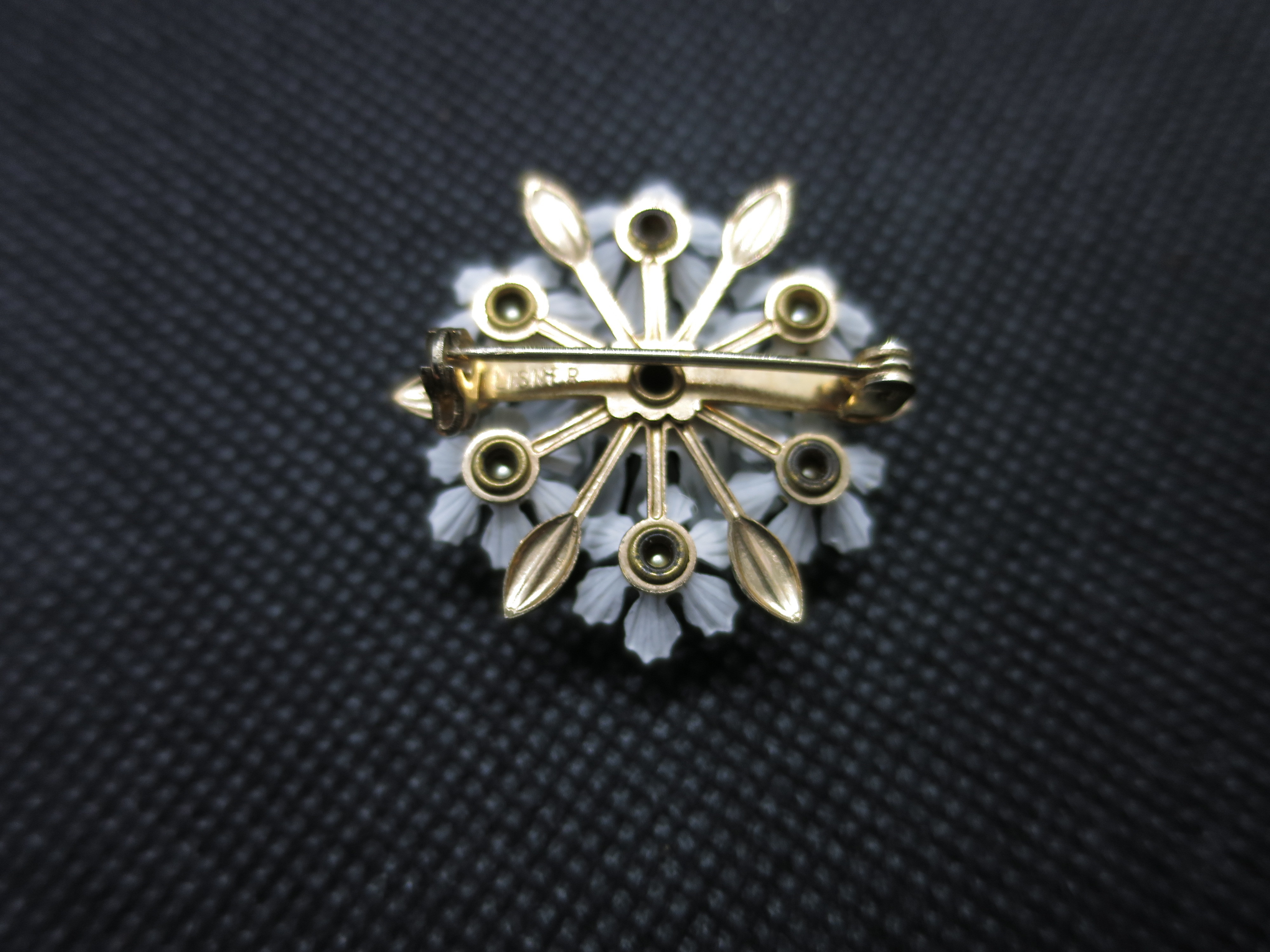 Vintage Lisner Blue Enamel Floral Brooch faux pearl blue stone