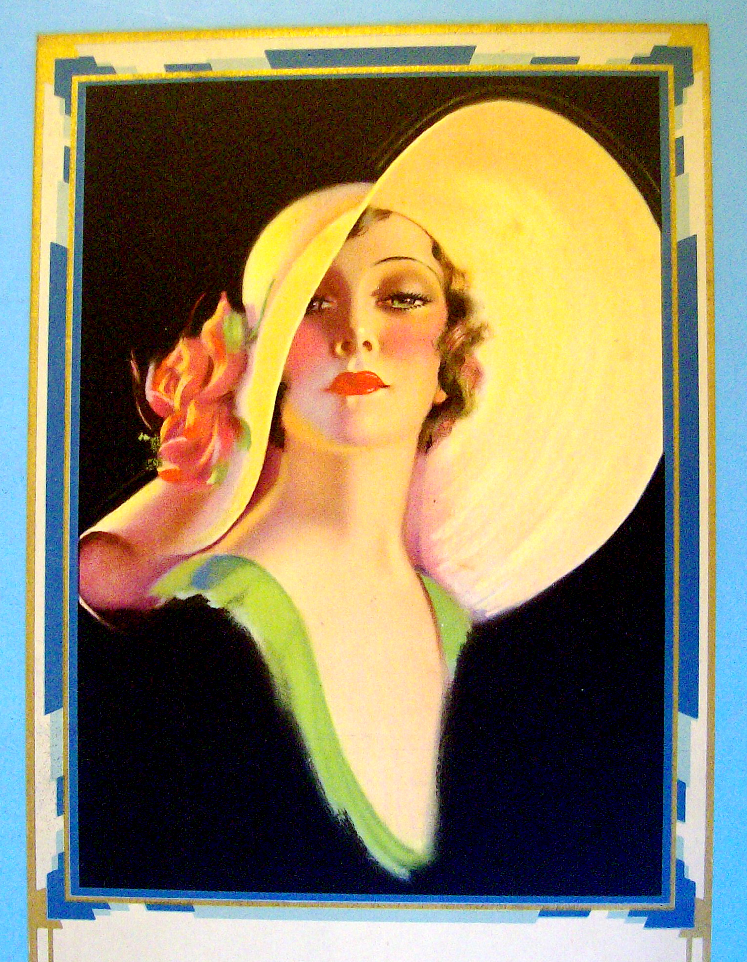 Lithograph Of Lovely Woman Calendar Top 1930's
