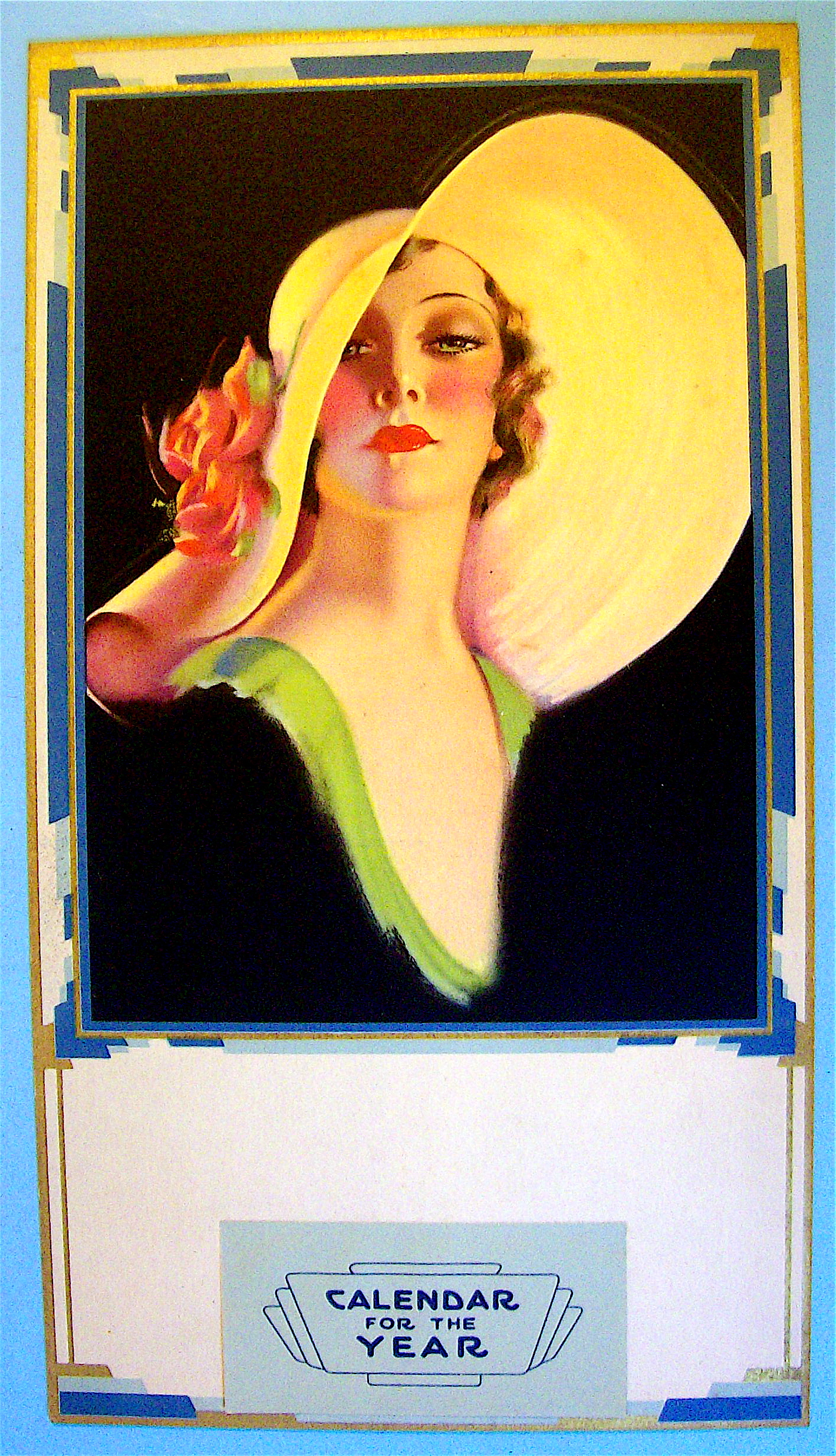 Lithograph Of Lovely Woman Calendar Top 1930's