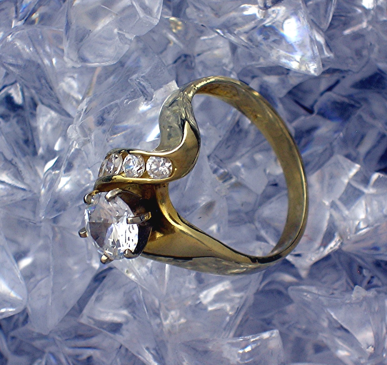 14 K Gold 1 1/4 round Channel Set CZ's Ring