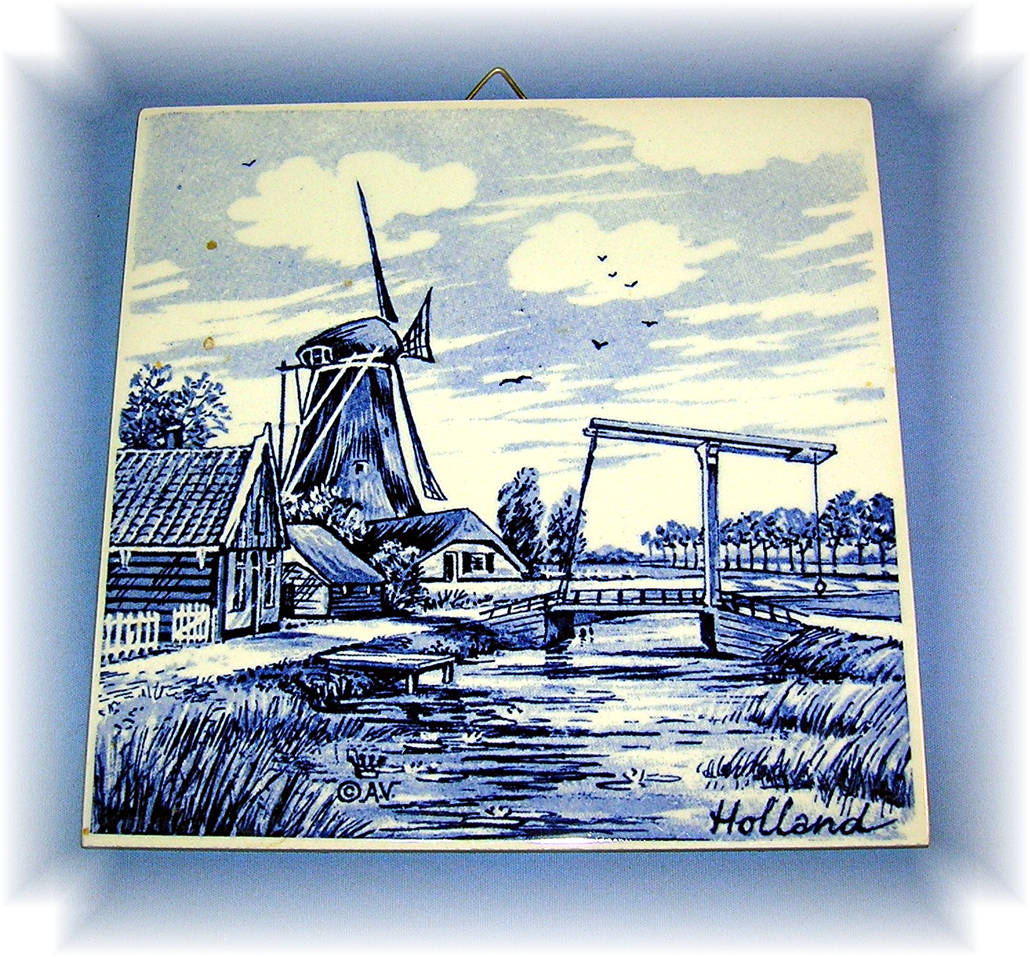 Dutch Blue Delft Handpainted Tile, 5 3/4 x 5 7/8
