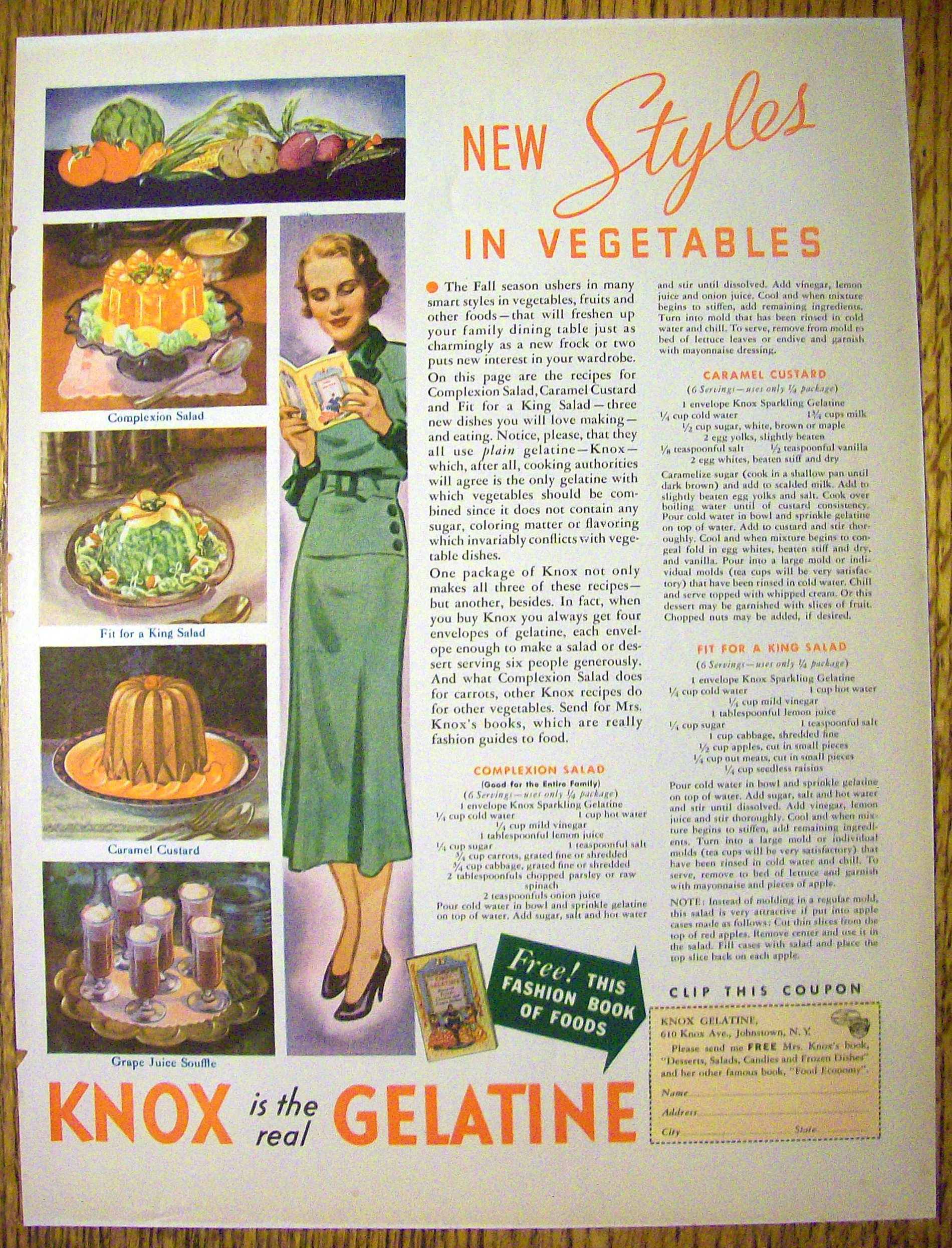 1935 Knox Gelatine with 3 Different Desserts