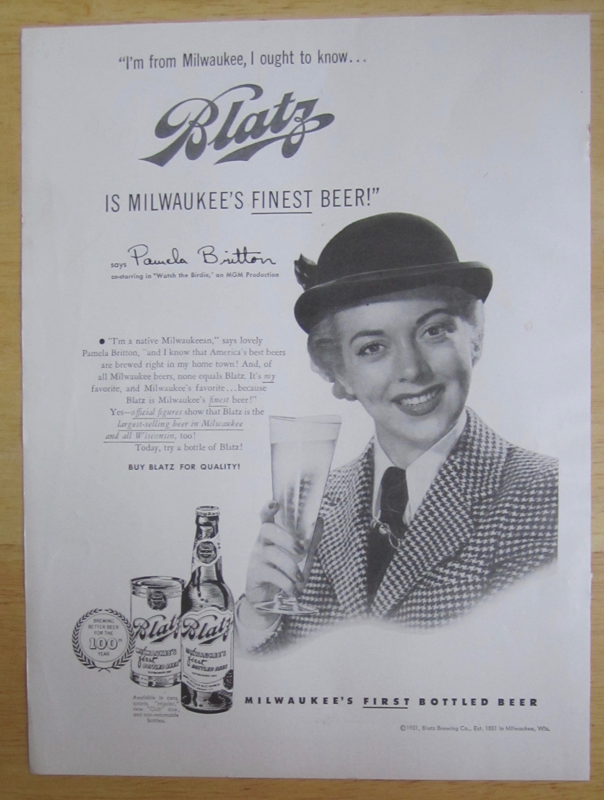 1951 Blatz Beer with Pamela Britton
