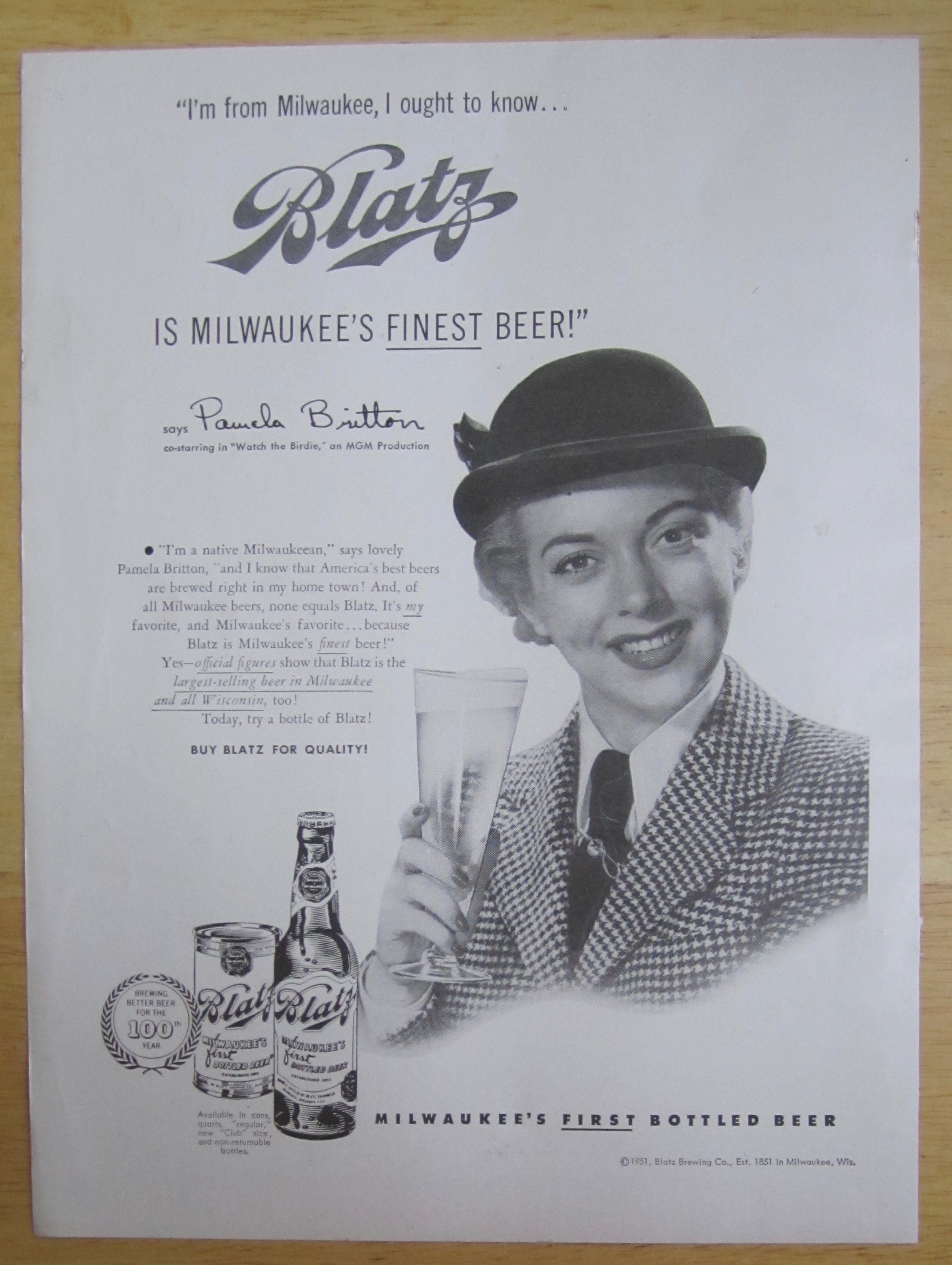 1951 Blatz Beer with Pamela Britton