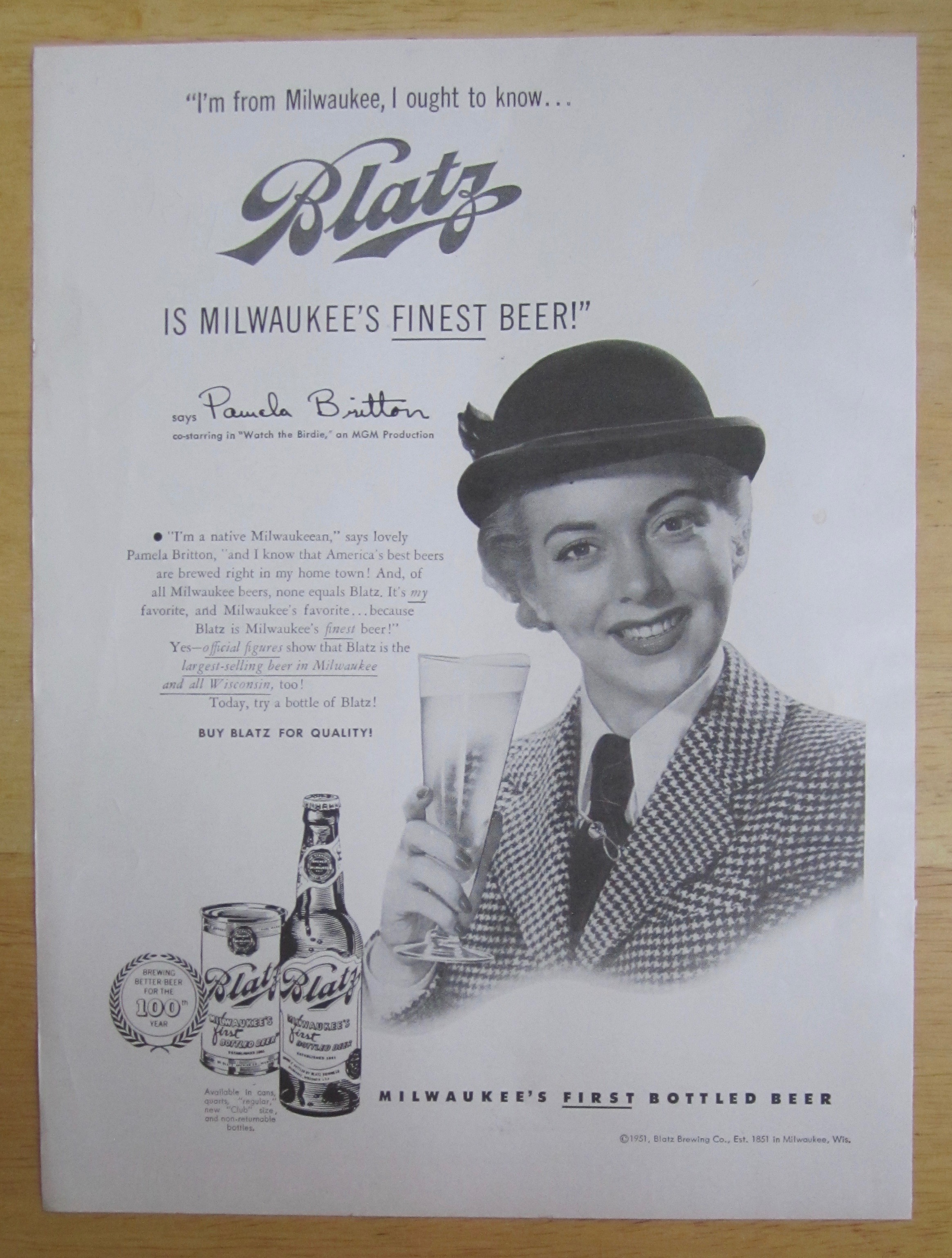 1951 Blatz Beer with Pamela Britton