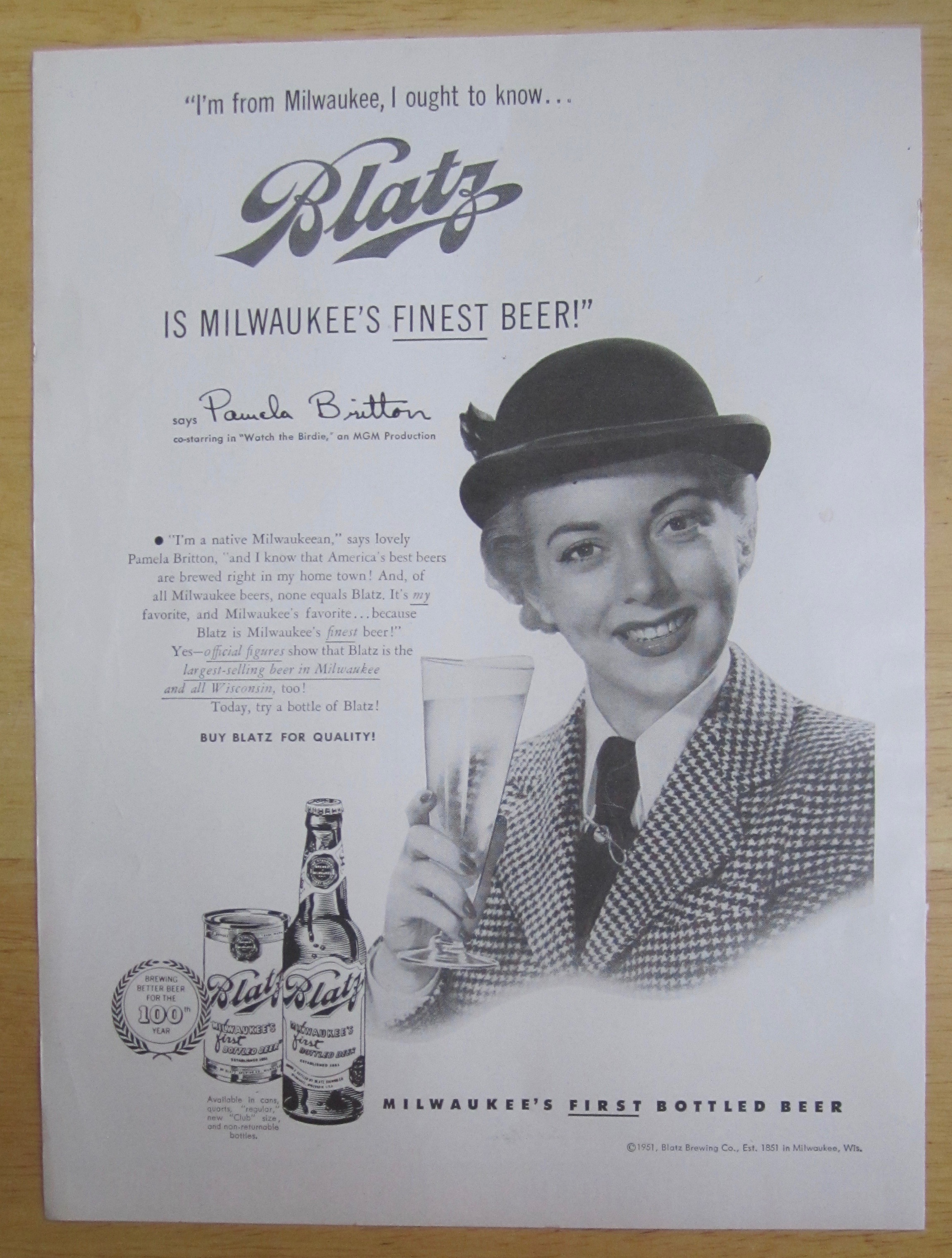 1951 Blatz Beer with Pamela Britton