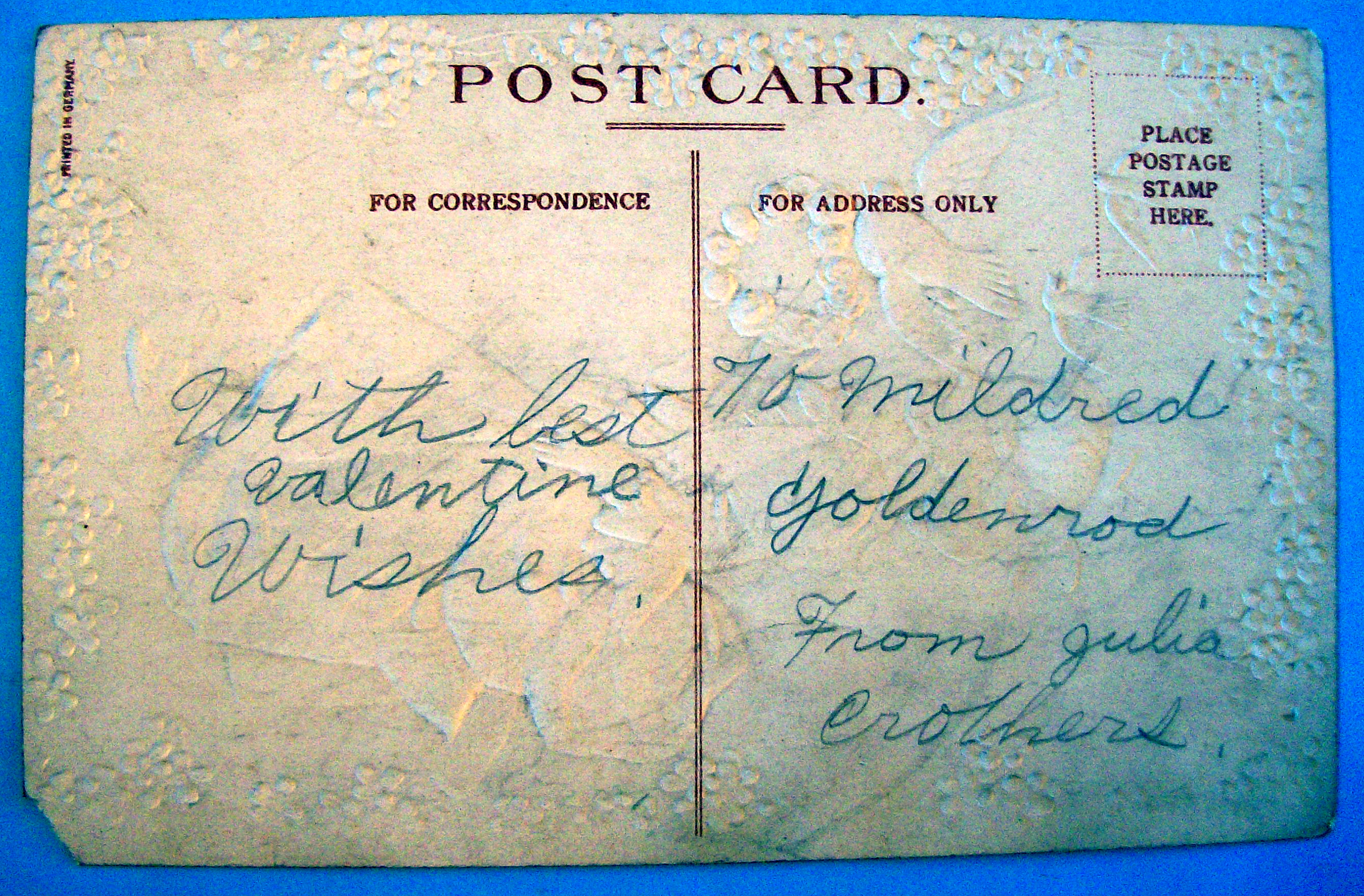 My Love to You Postcard with Lady in Fancy Dress