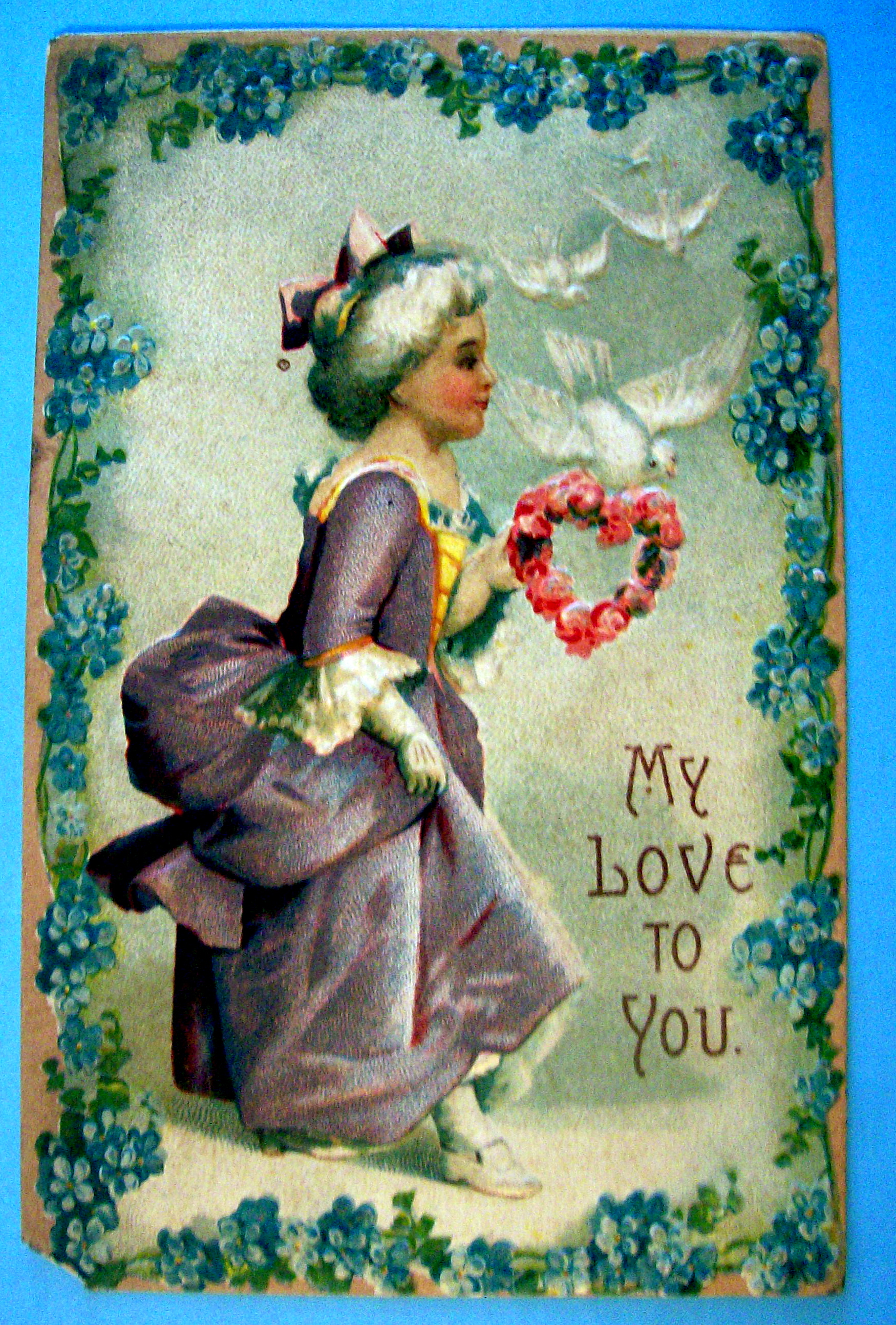 My Love to You Postcard with Lady in Fancy Dress