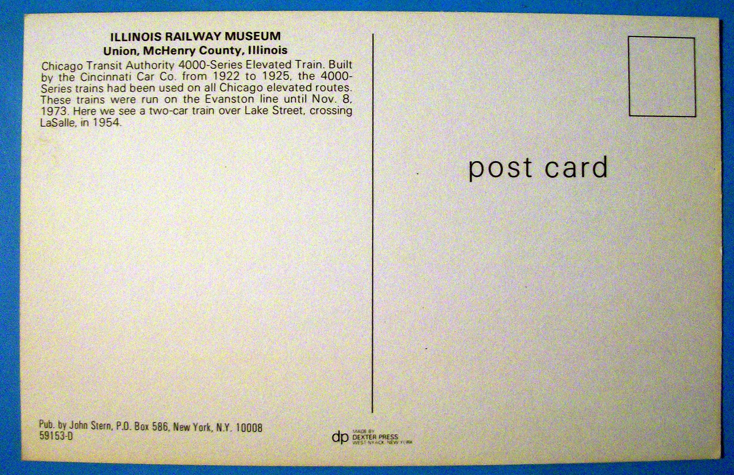 Chicago Transit Authority 4000 Series E Train Postcard
