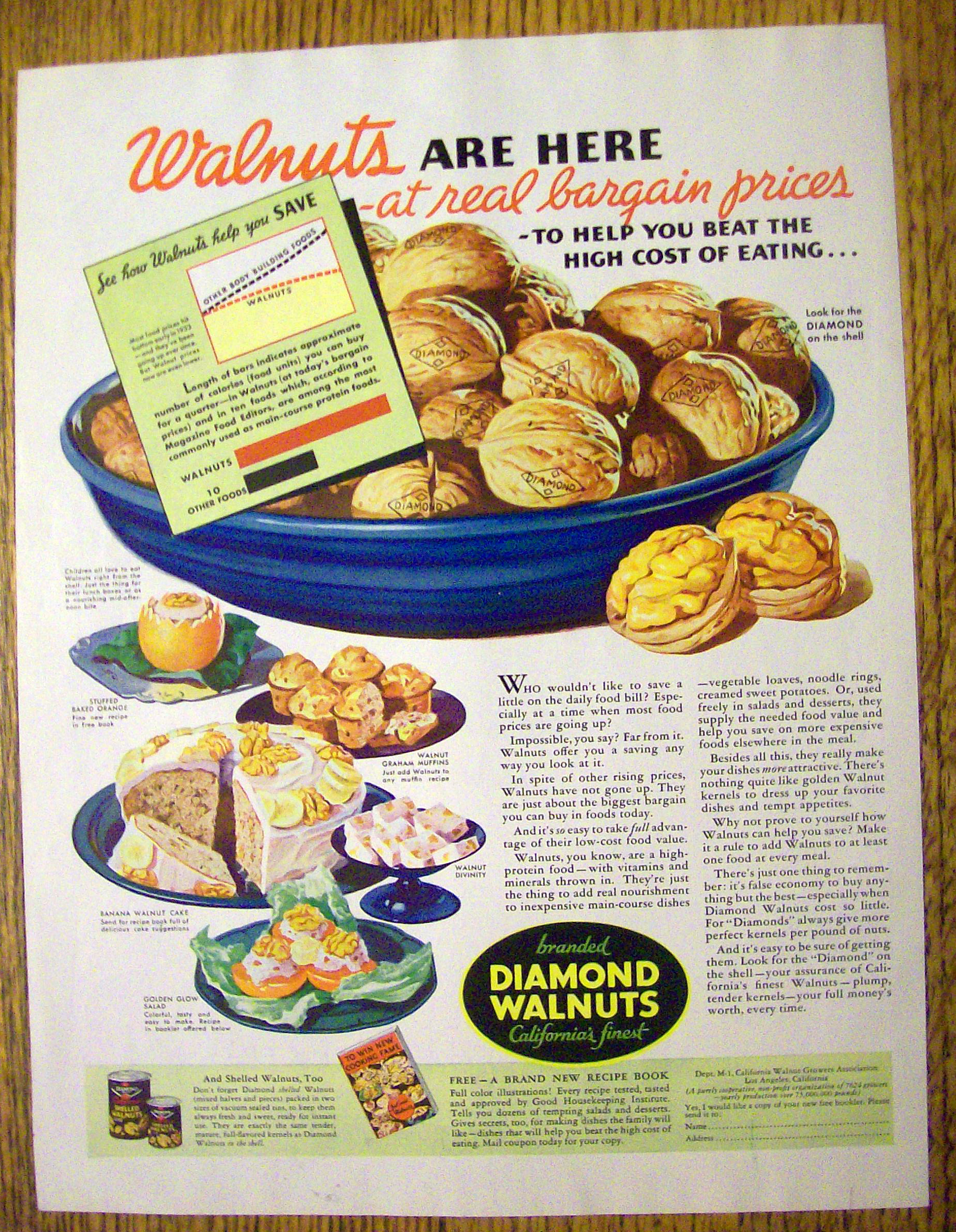 1935 Diamond Walnuts with Ways To Use Nuts