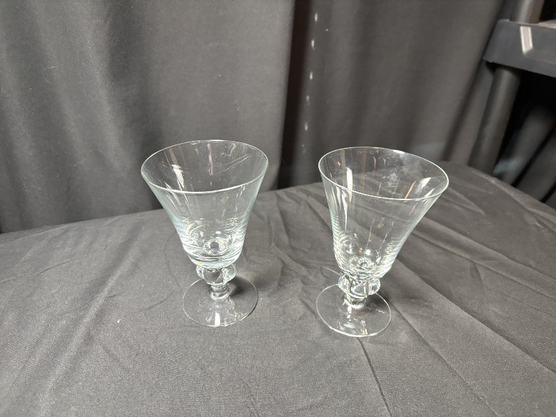 Swedish Gulli Crystal Wine Goblet Pair - Four-Lobe Stem