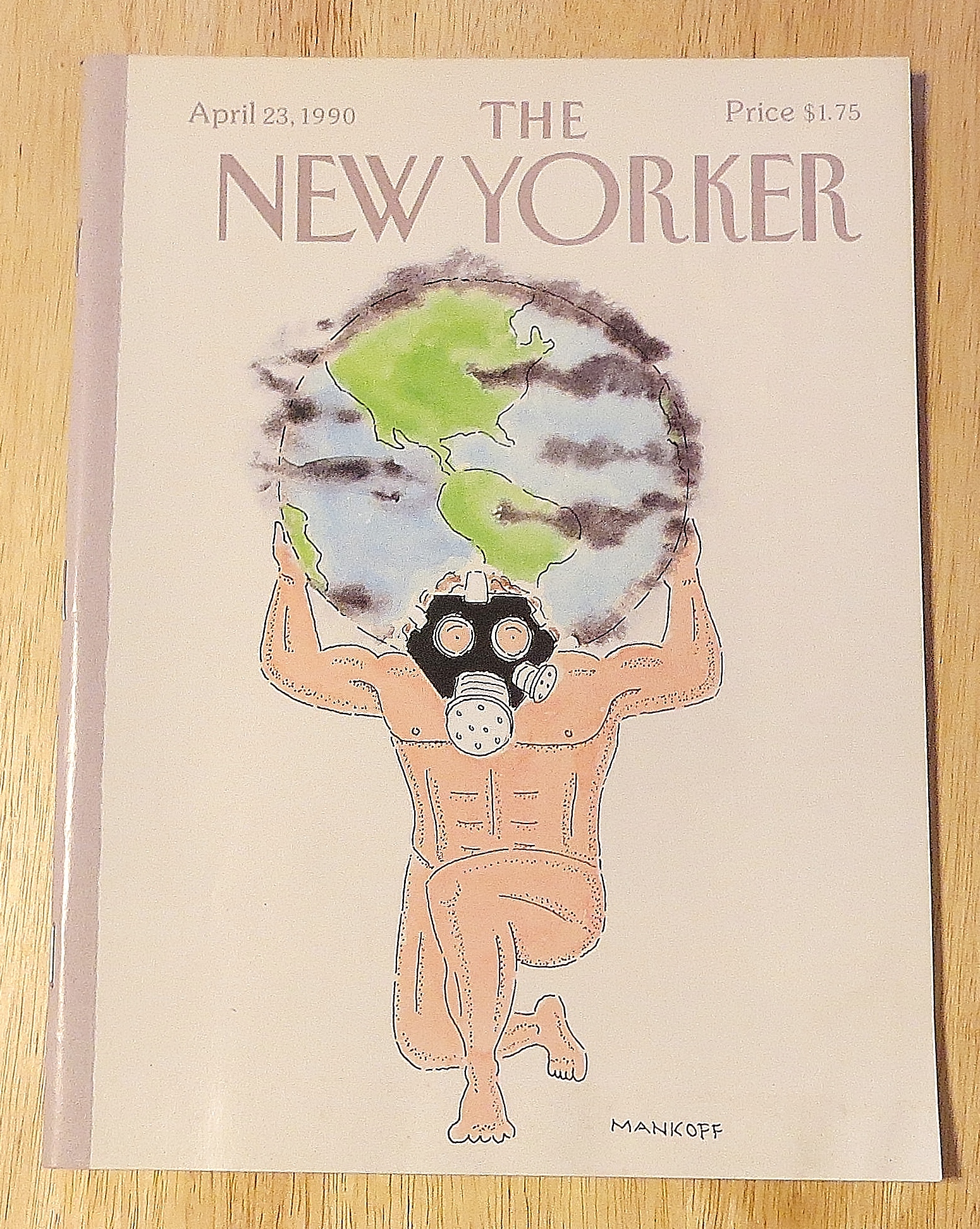 New Yorker Magazine April 23, 1990 Man Holding World