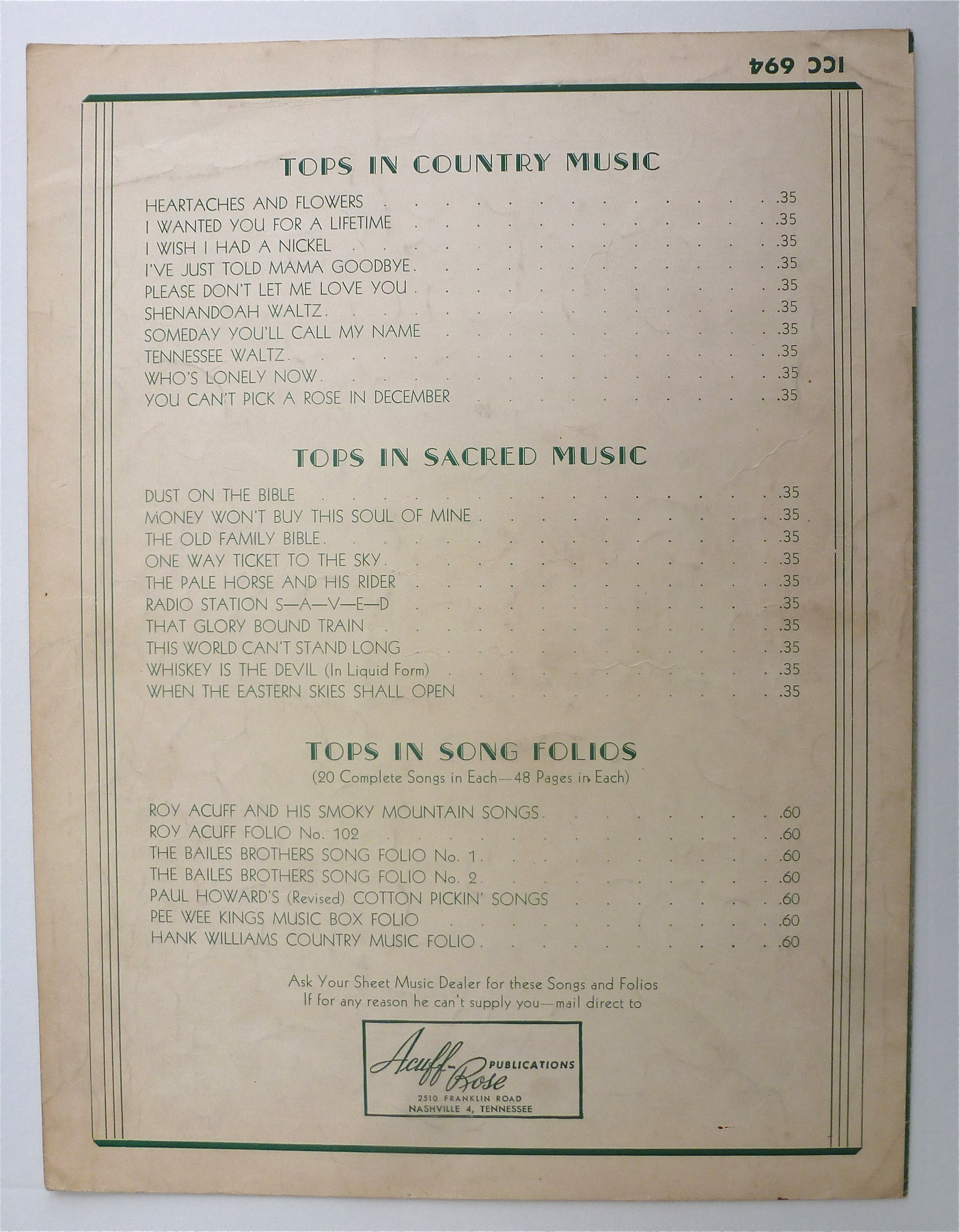 Sheet Music For 1944 Jealous Heart