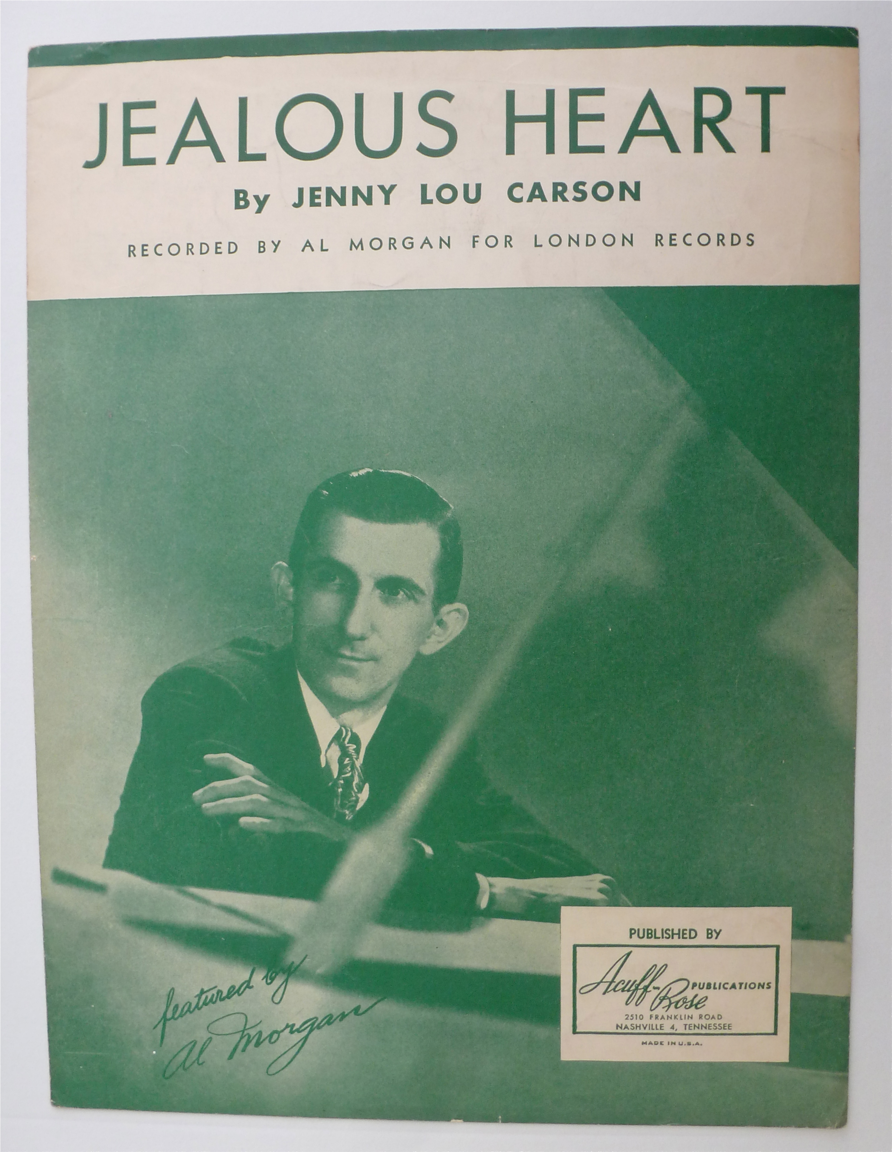 Sheet Music For 1944 Jealous Heart