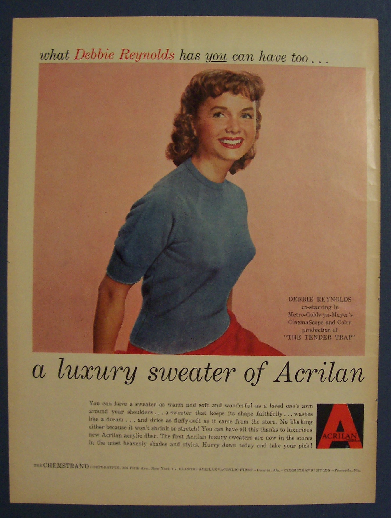 1955 Acrilan with Singing In The Rain's Debbie Reynolds
