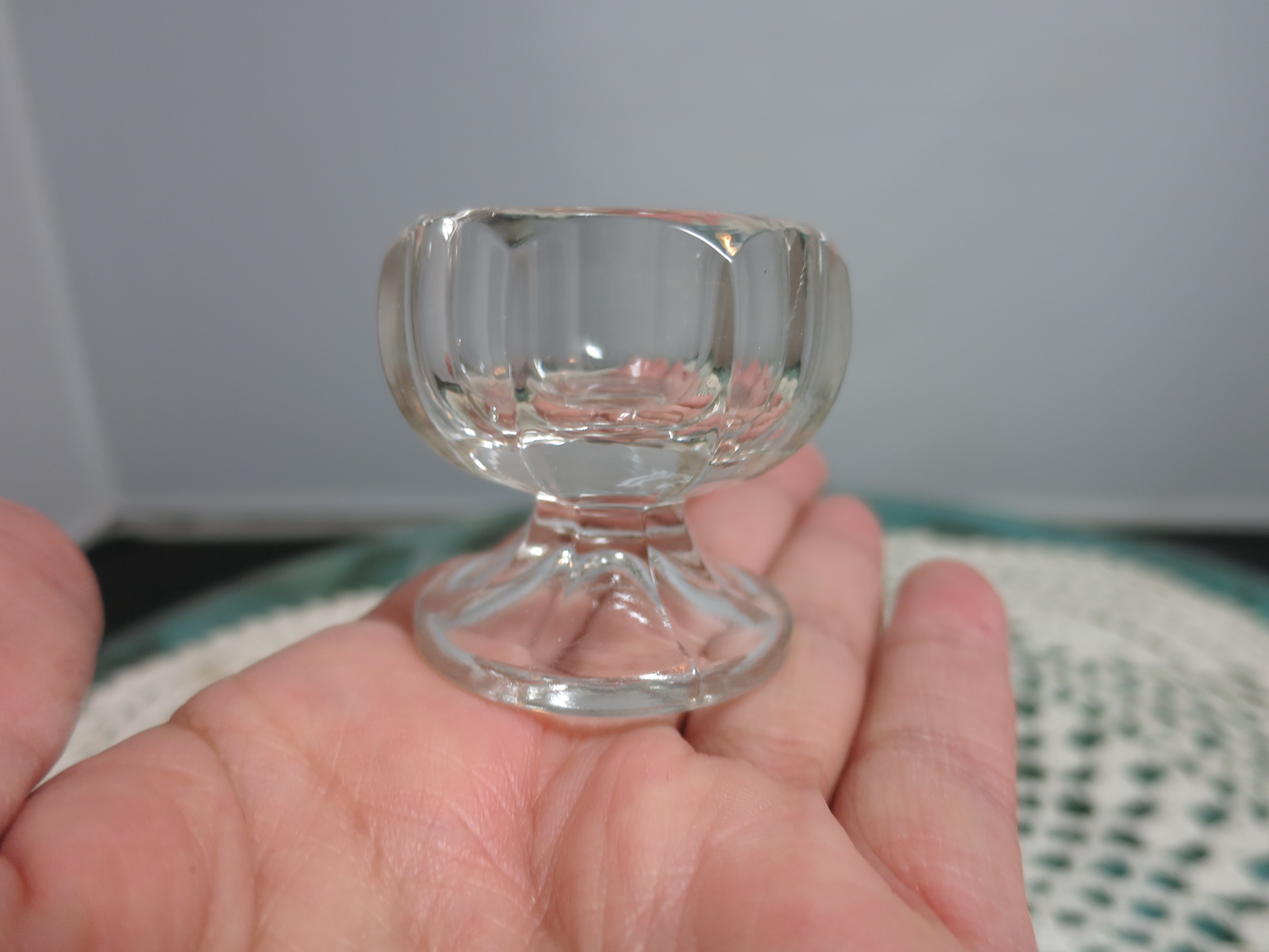 Vintage Paneled Pedestal glass Salt Cellar 8 Panels