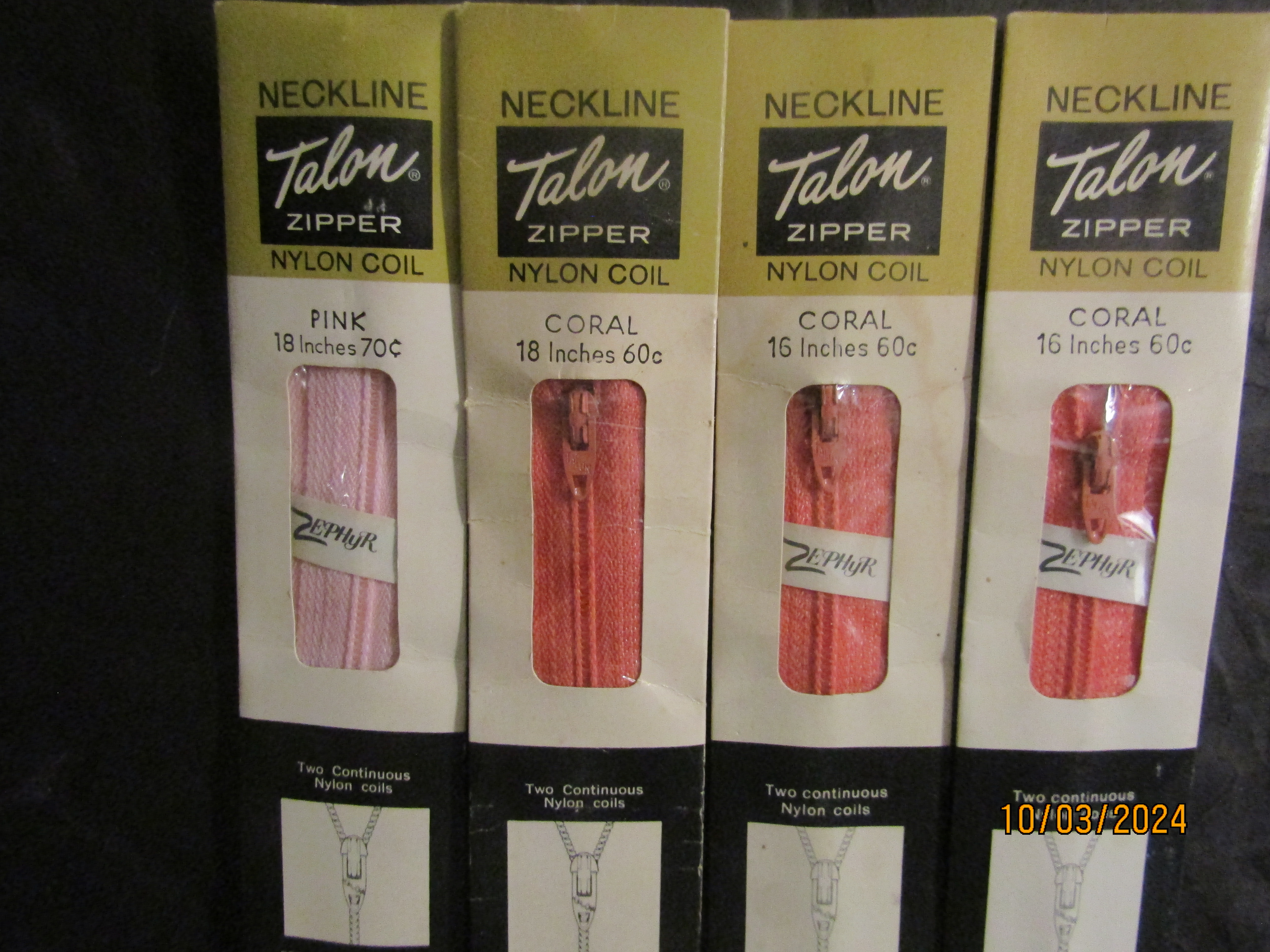 Vintage Talon Coral/Pink Neckline Zippers Set
