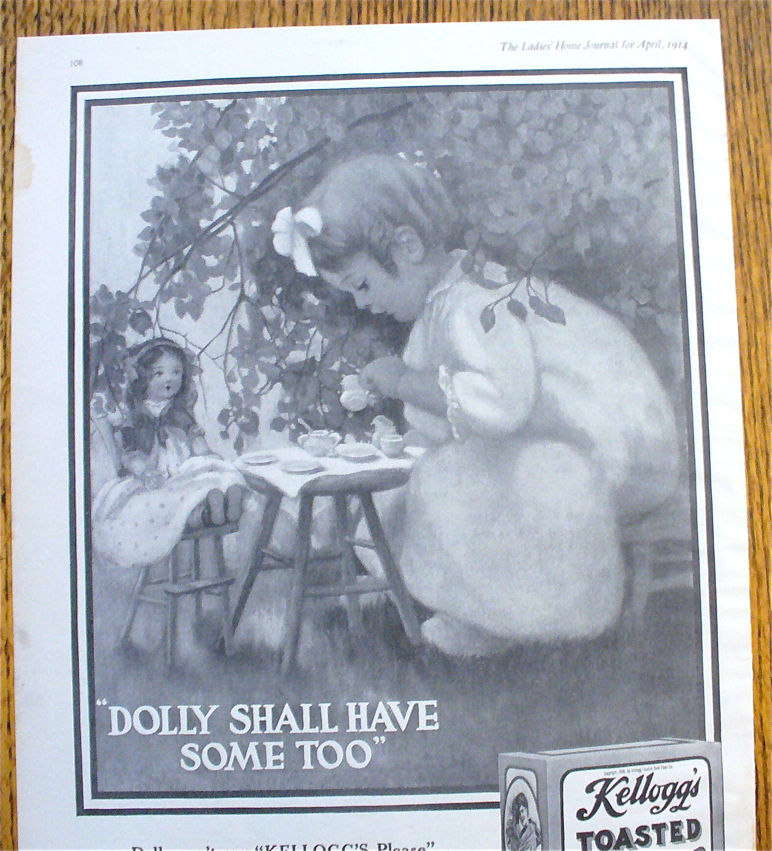 1914 Kellogg's Toasted Corn Flakes w/Girl & Tea Party