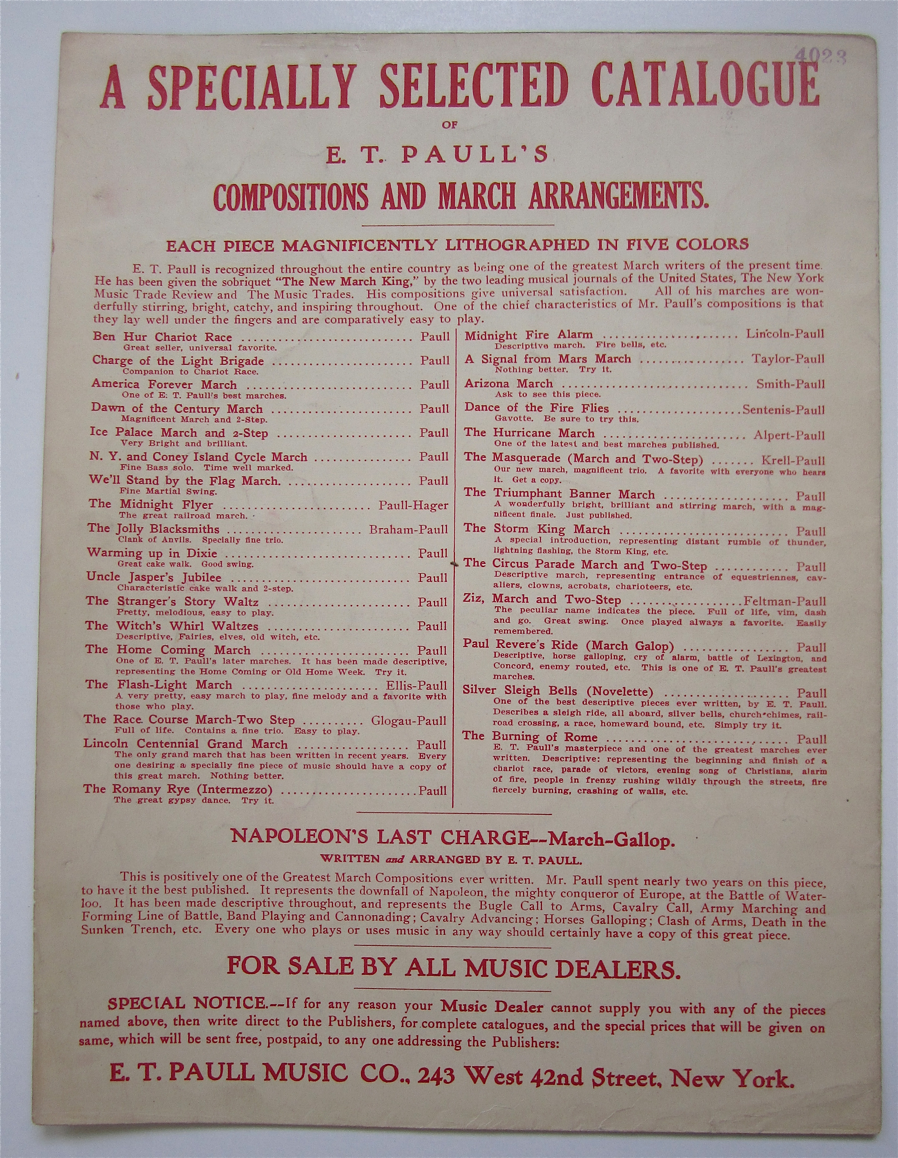 1922 Chariot Race or Ben Hur March Sheet Music