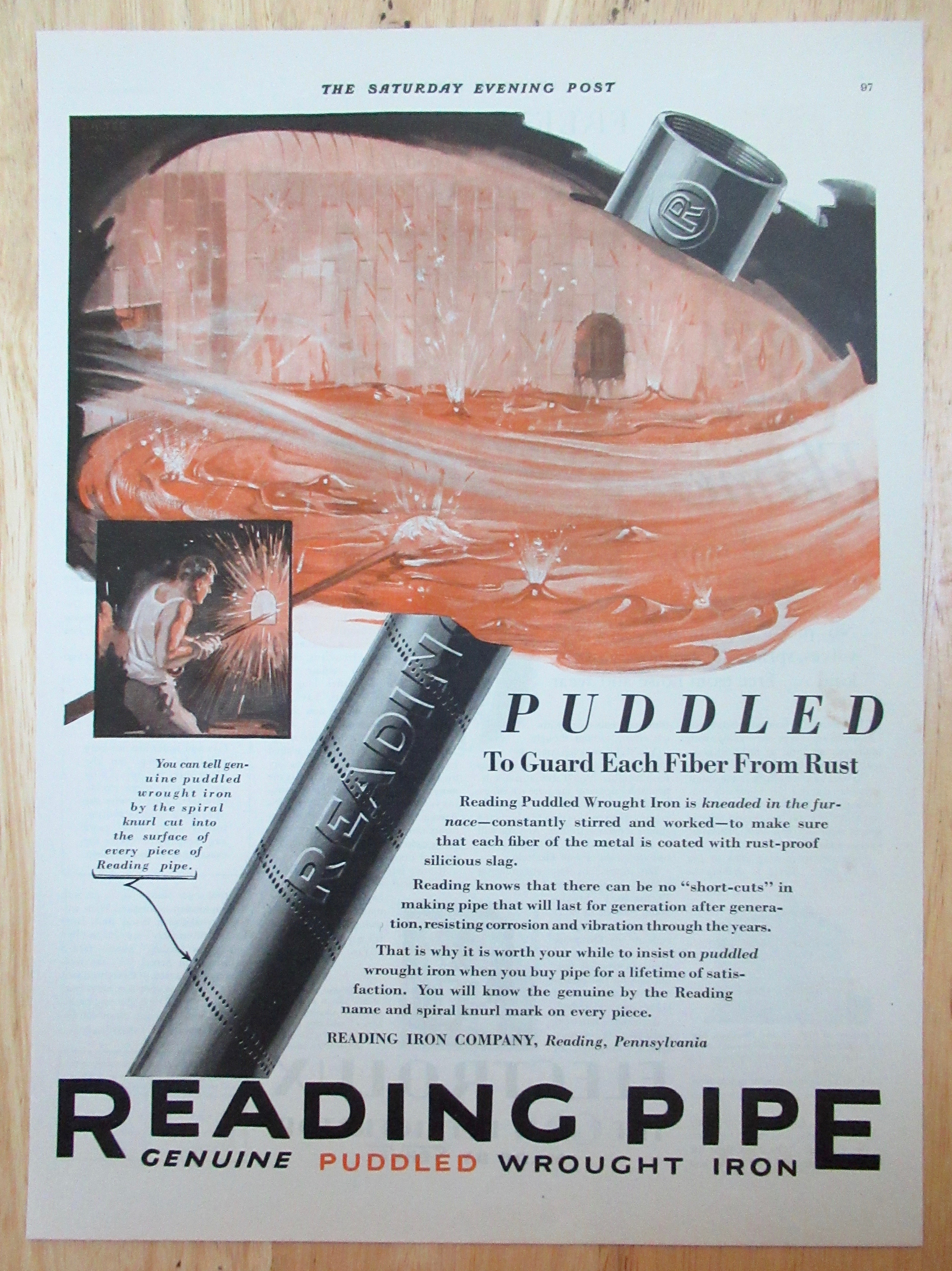1929 Reading Pipe with Puddled Wrought Iron Pipe