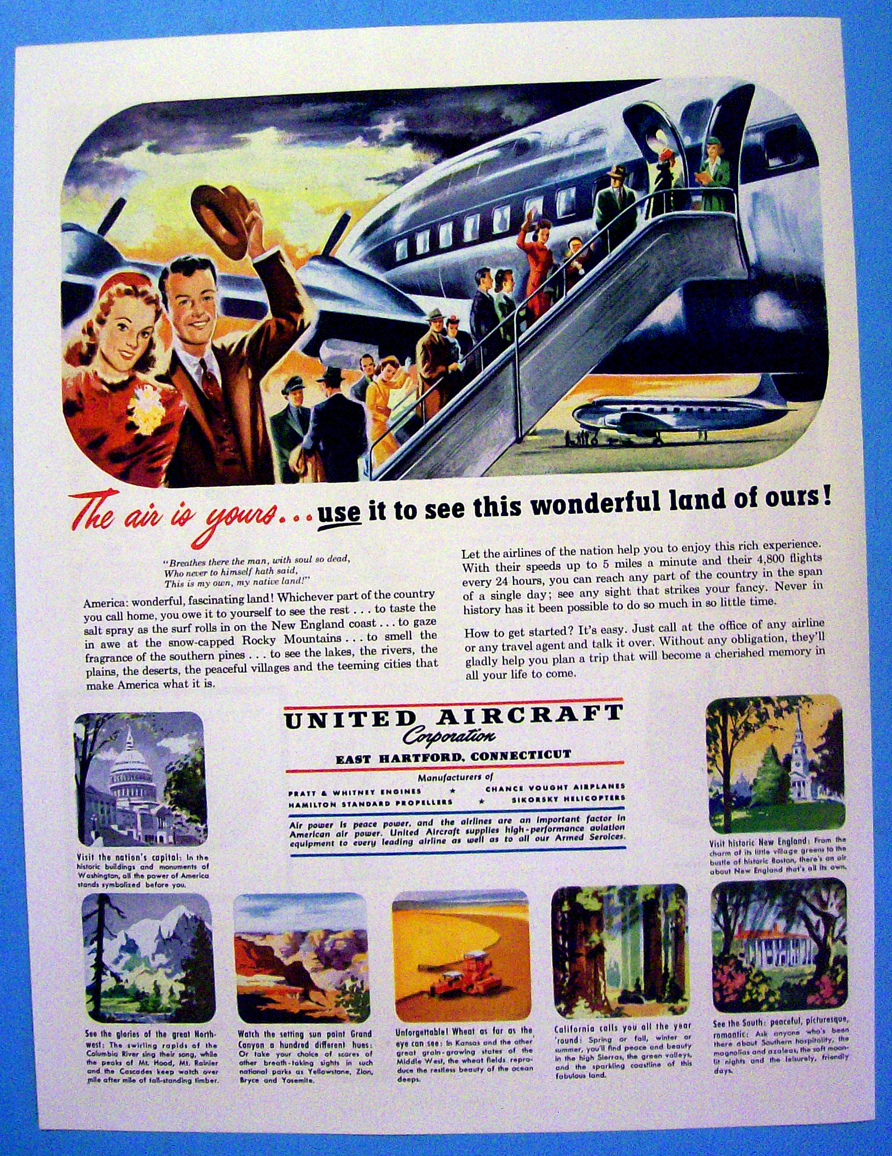 1949 United Aircraft with People Boarding Airplane