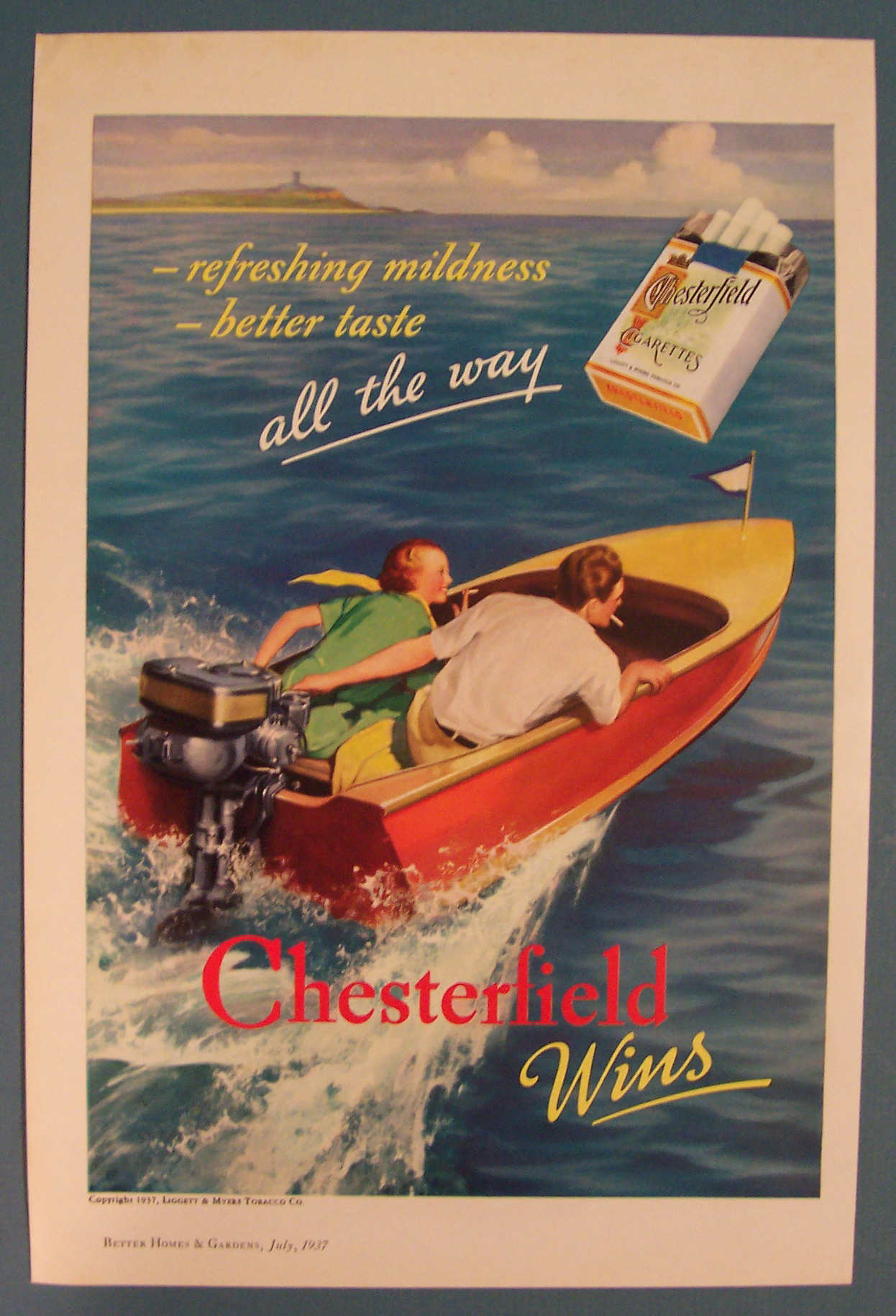 1937 Chesterfield Cigarettes with Man & Woman On A Boat