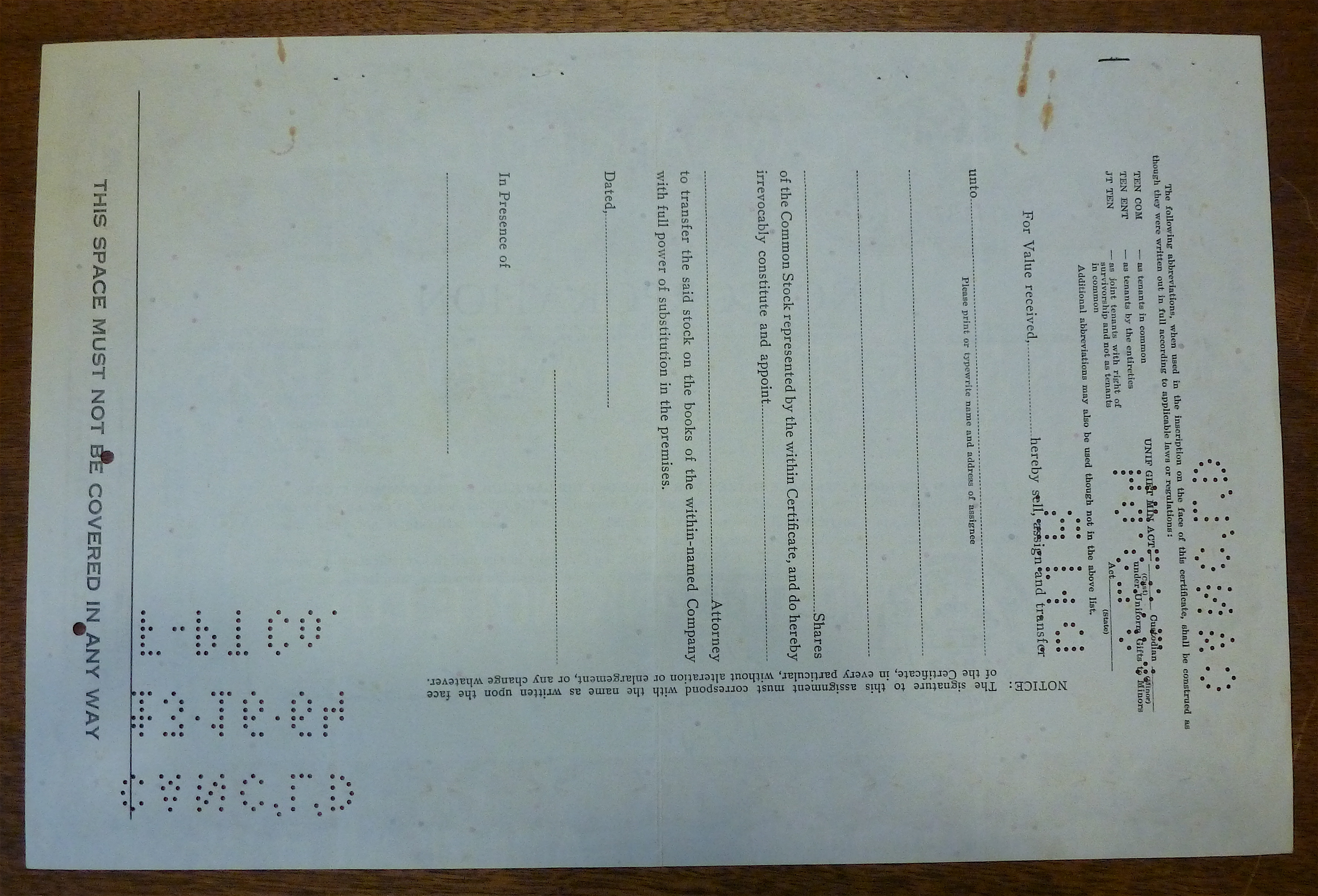 1962 LNC Corporation Stock Certificate
