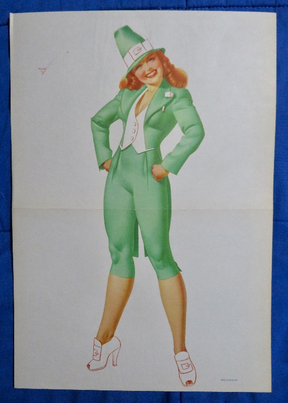 Original 1946 Sexy Pin Up Girl Wearing A Lovely Green Suit & A Green Hat By George Petty