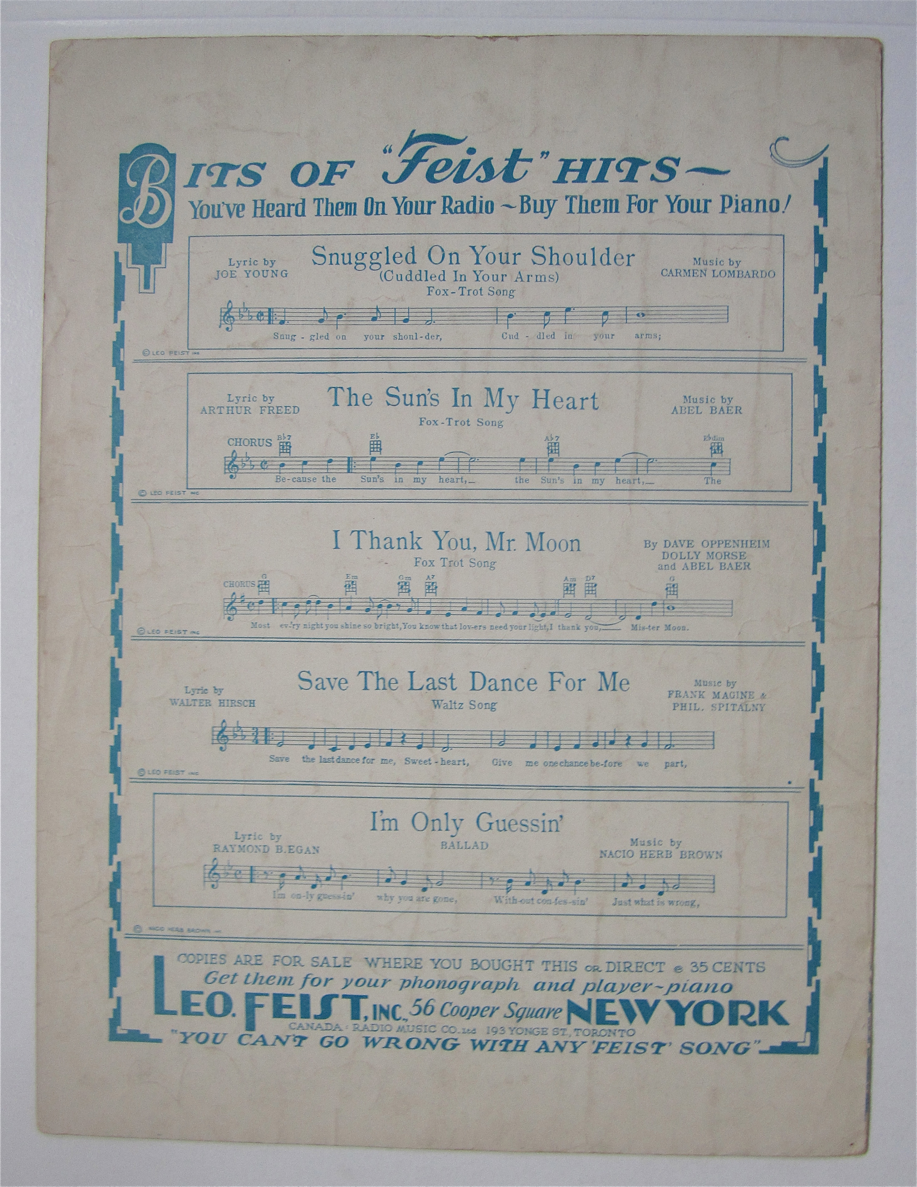 Sheet Music 1931 Save The Last Dance For Me