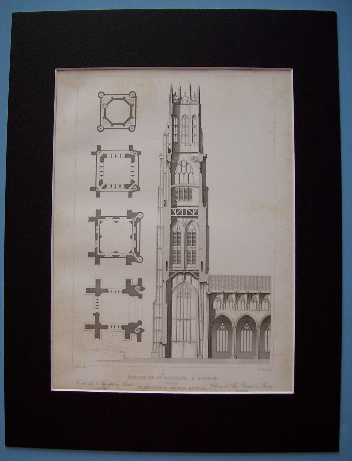 Eglise De St Botolph, A Boston  (1852 Lithograph)
