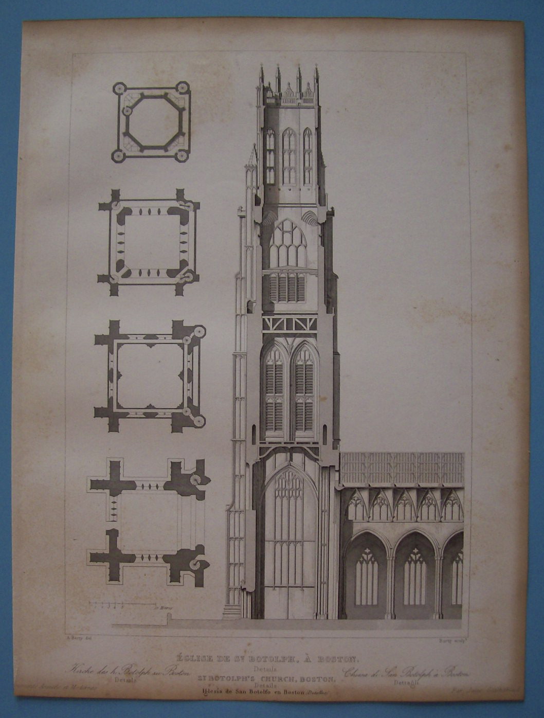 Eglise De St Botolph, A Boston  (1852 Lithograph)