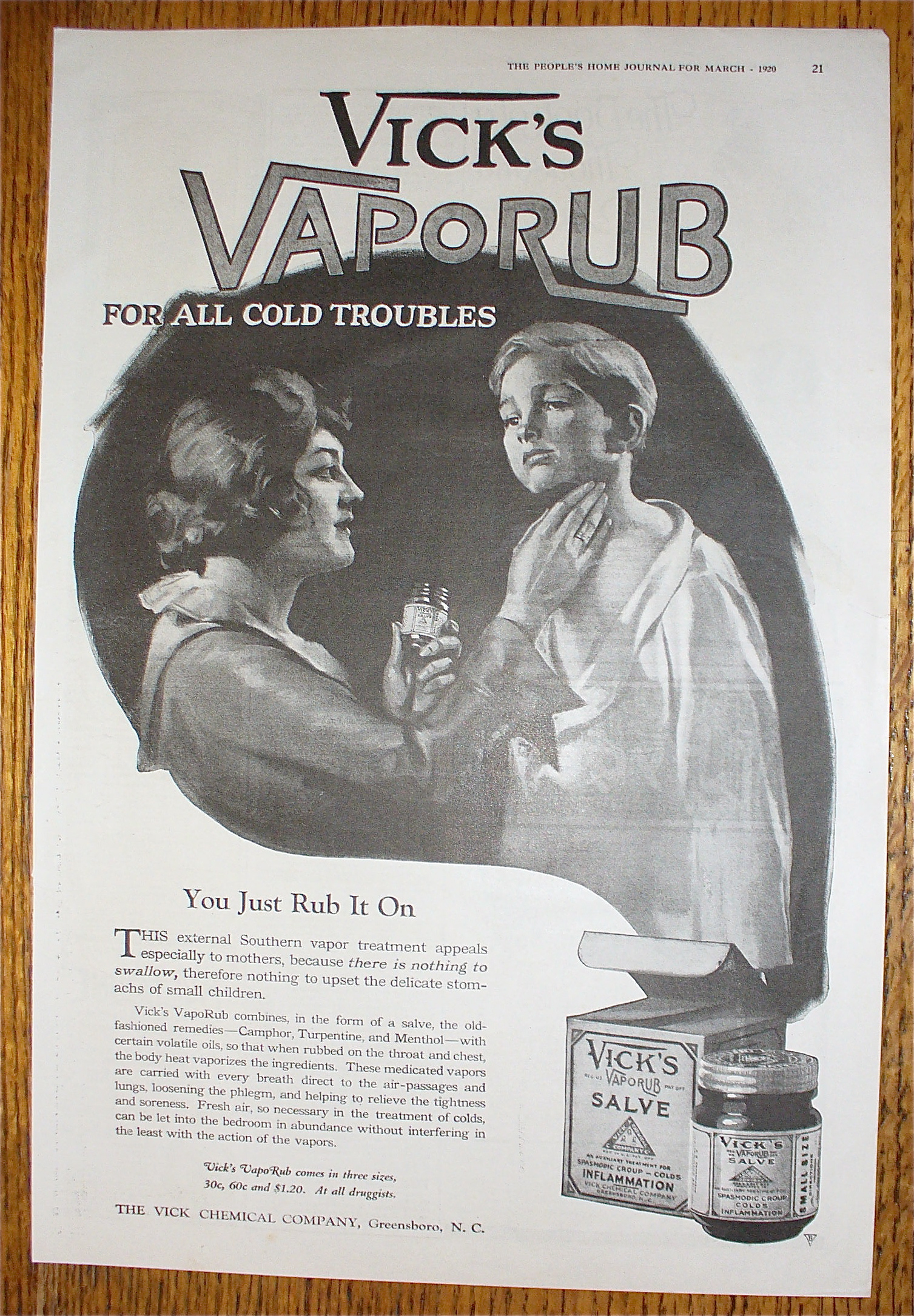 1920 Vicks Vaporub with Woman Rubbing Child's Neck
