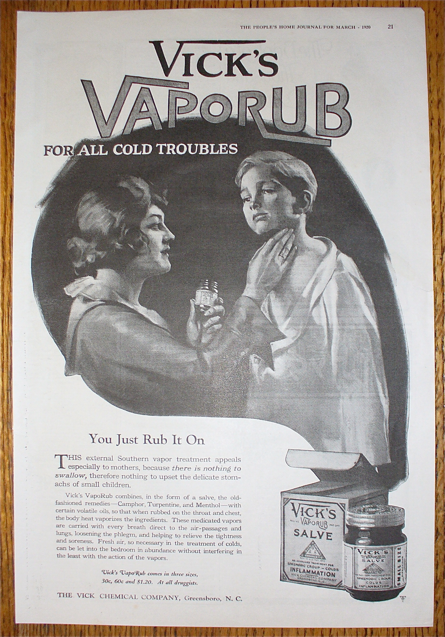 1920 Vicks Vaporub with Woman Rubbing Child's Neck